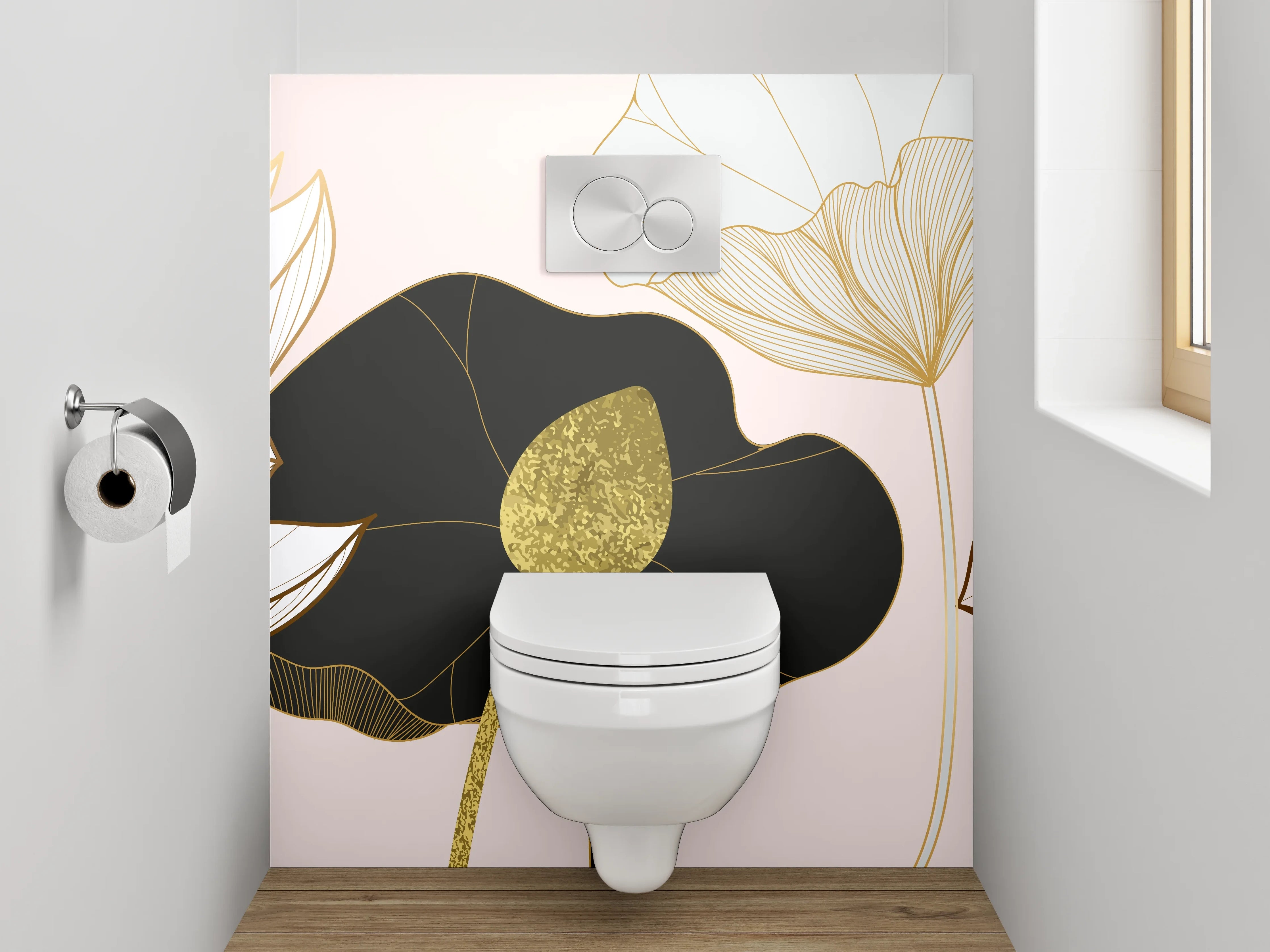 WC-Rückwand - Elegante Lotus Lineart auf hellem Grund