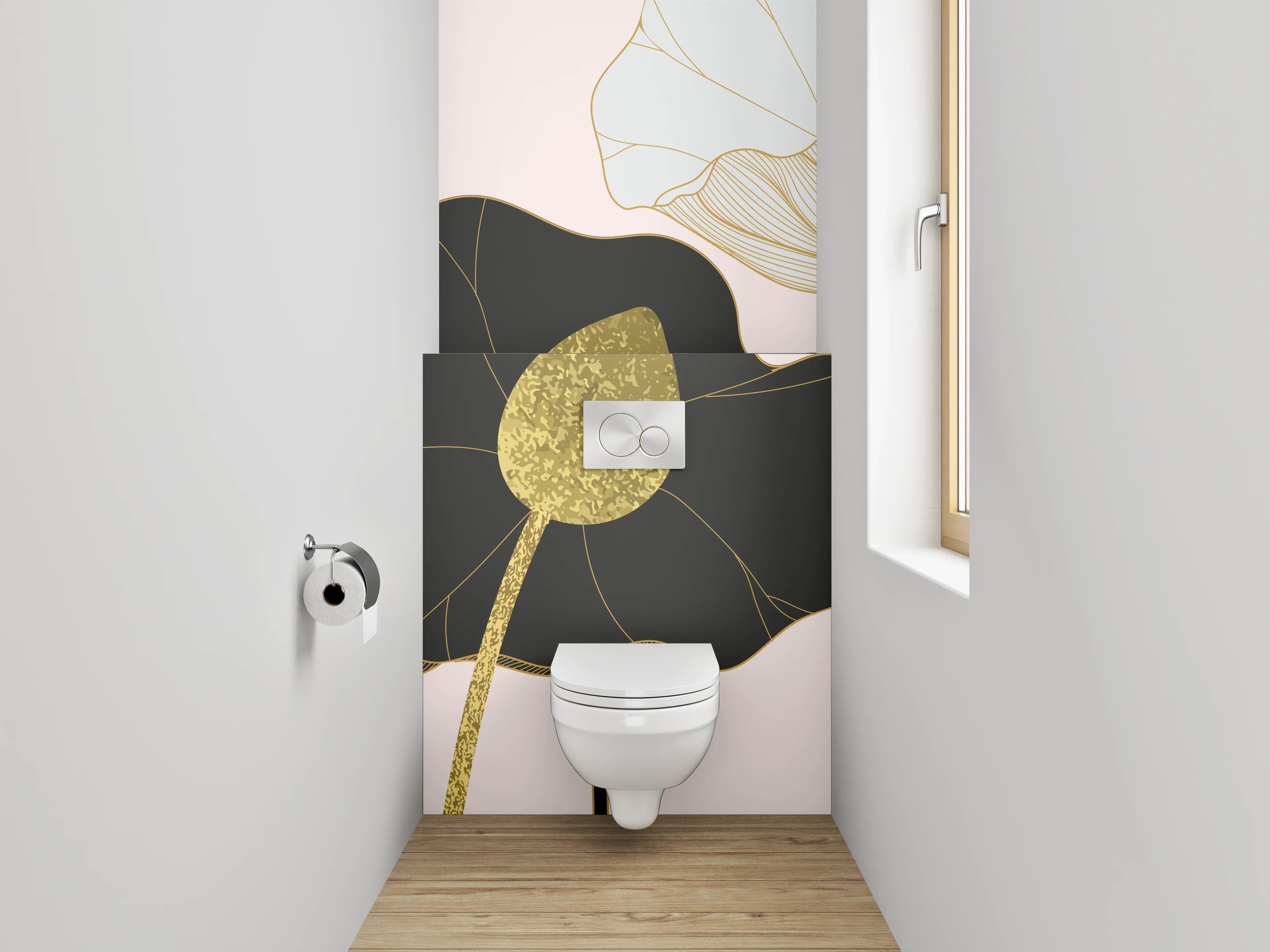 WC-Rückwand - Elegante Lotus Lineart auf hellem Grund