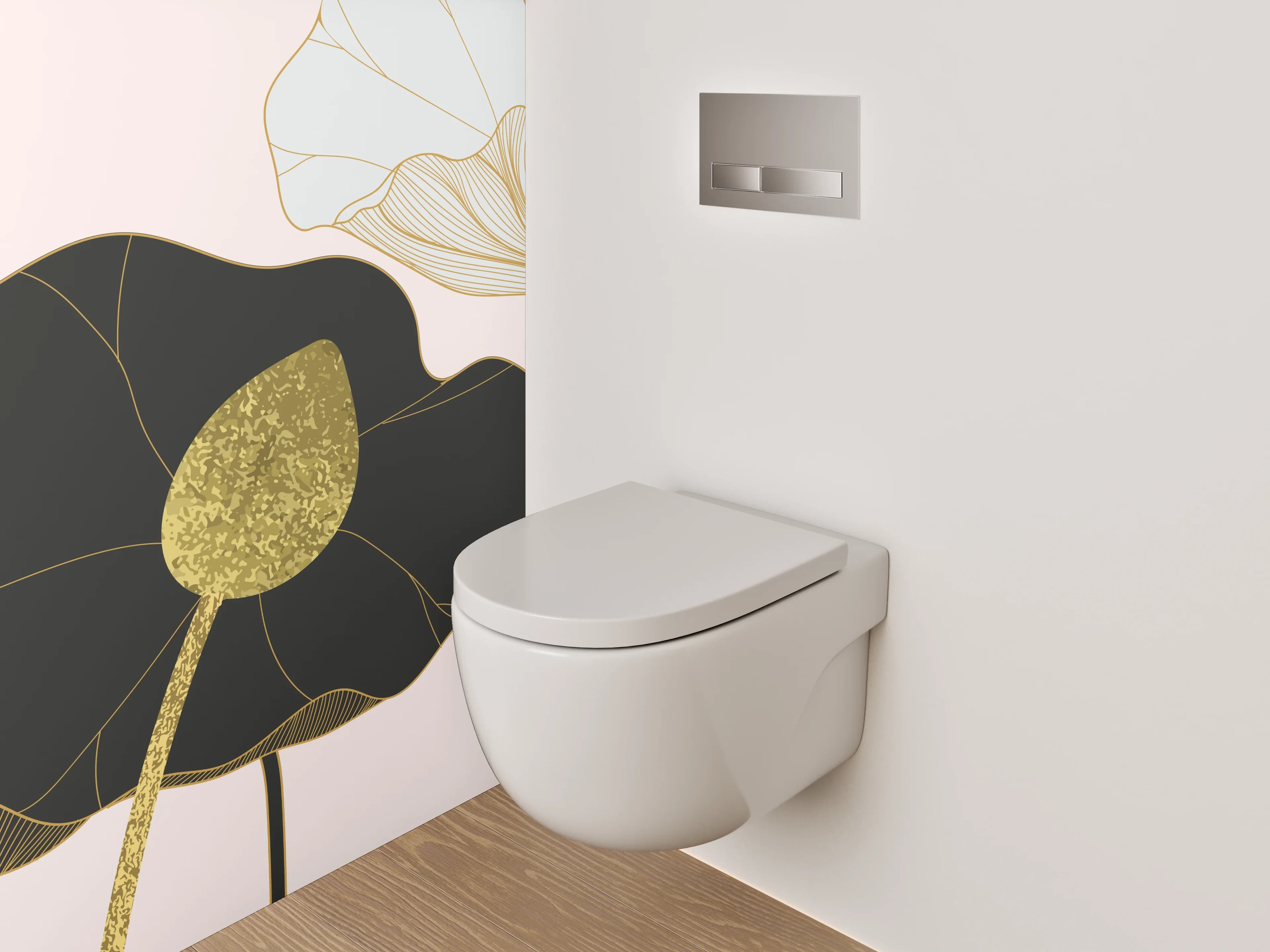 WC-Rückwand - Elegante Lotus Lineart auf hellem Grund