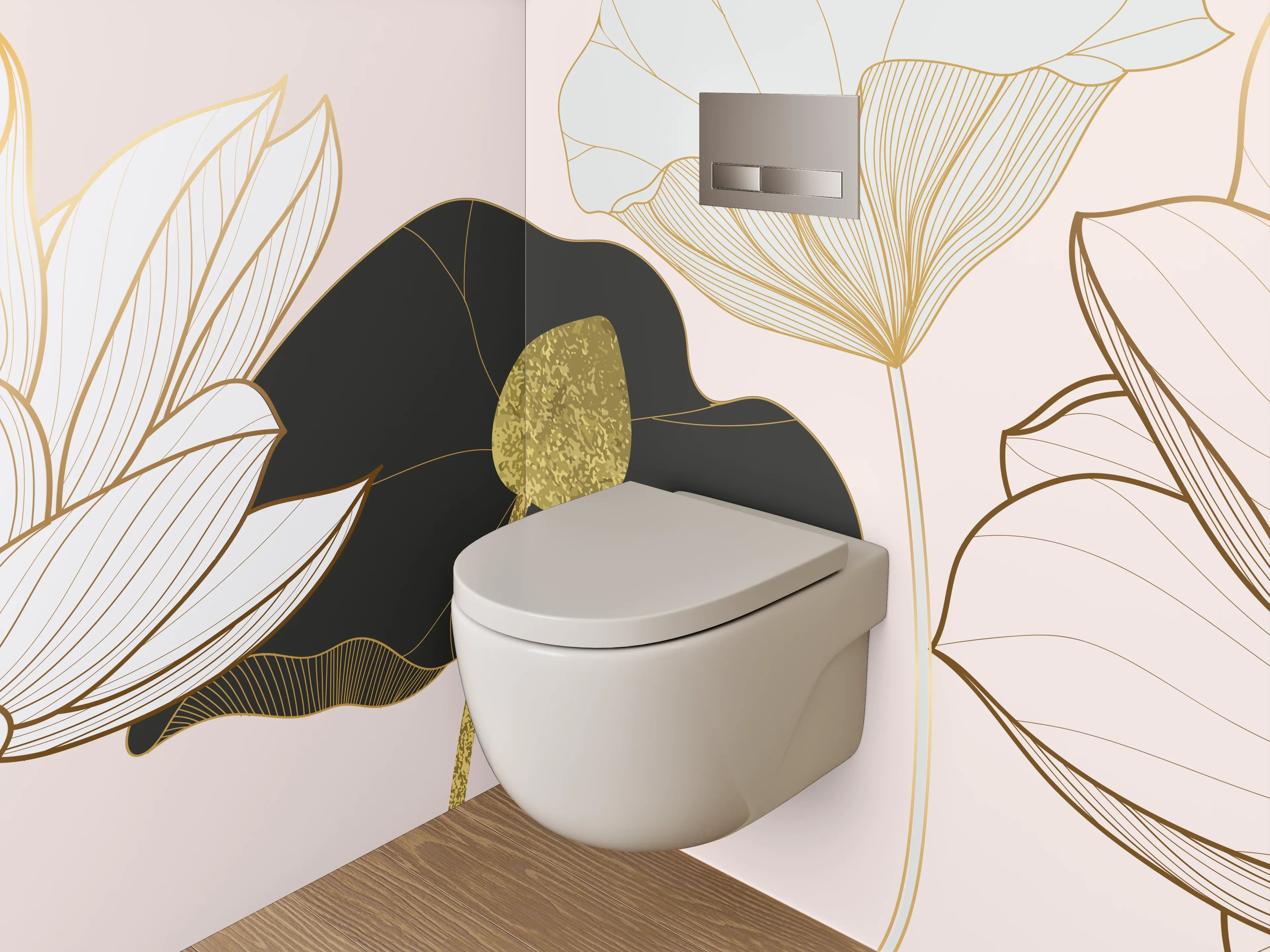 WC-Rückwand - Elegante Lotus Lineart auf hellem Grund