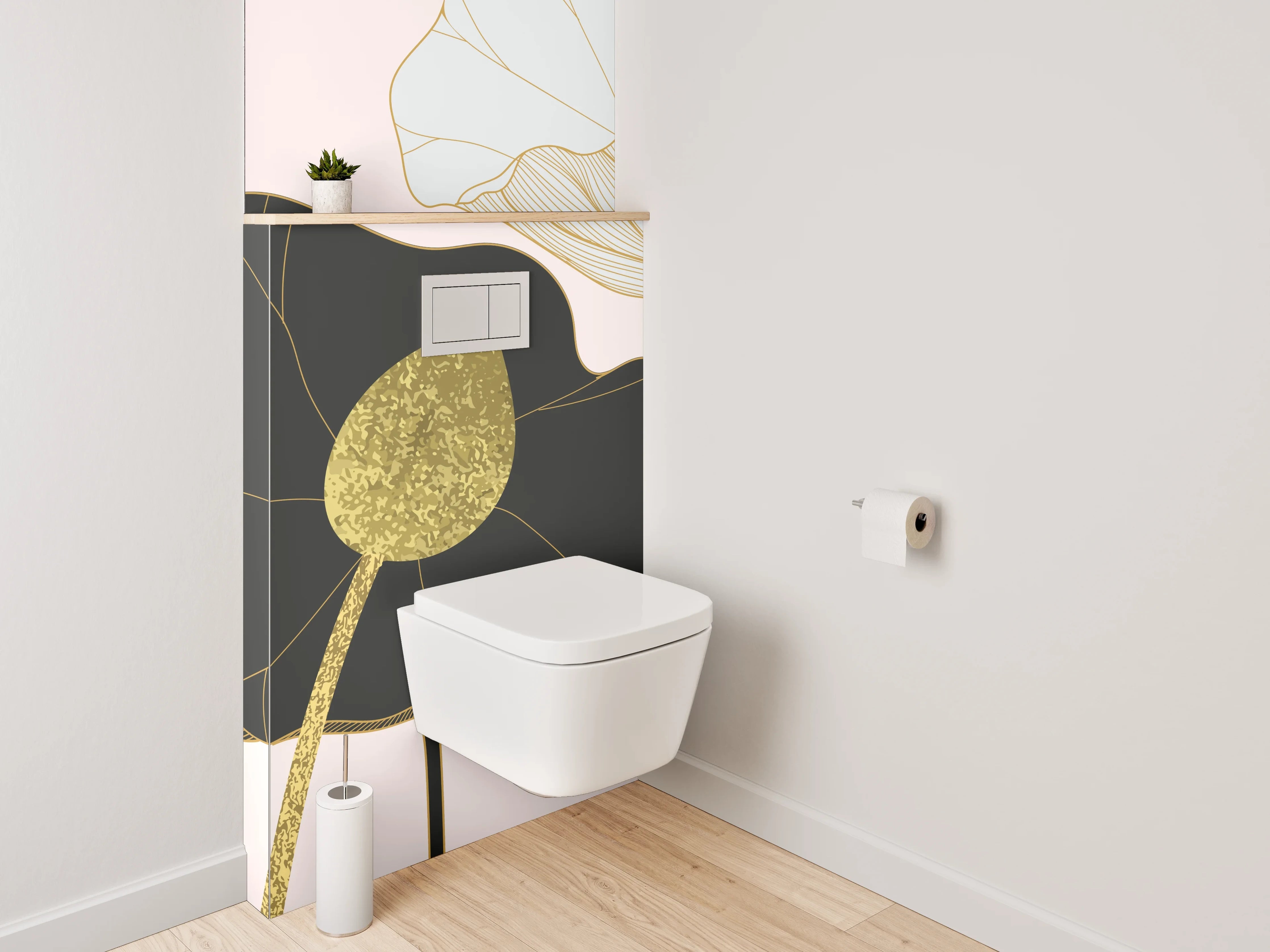 WC-Rückwand - Elegante Lotus Lineart auf hellem Grund