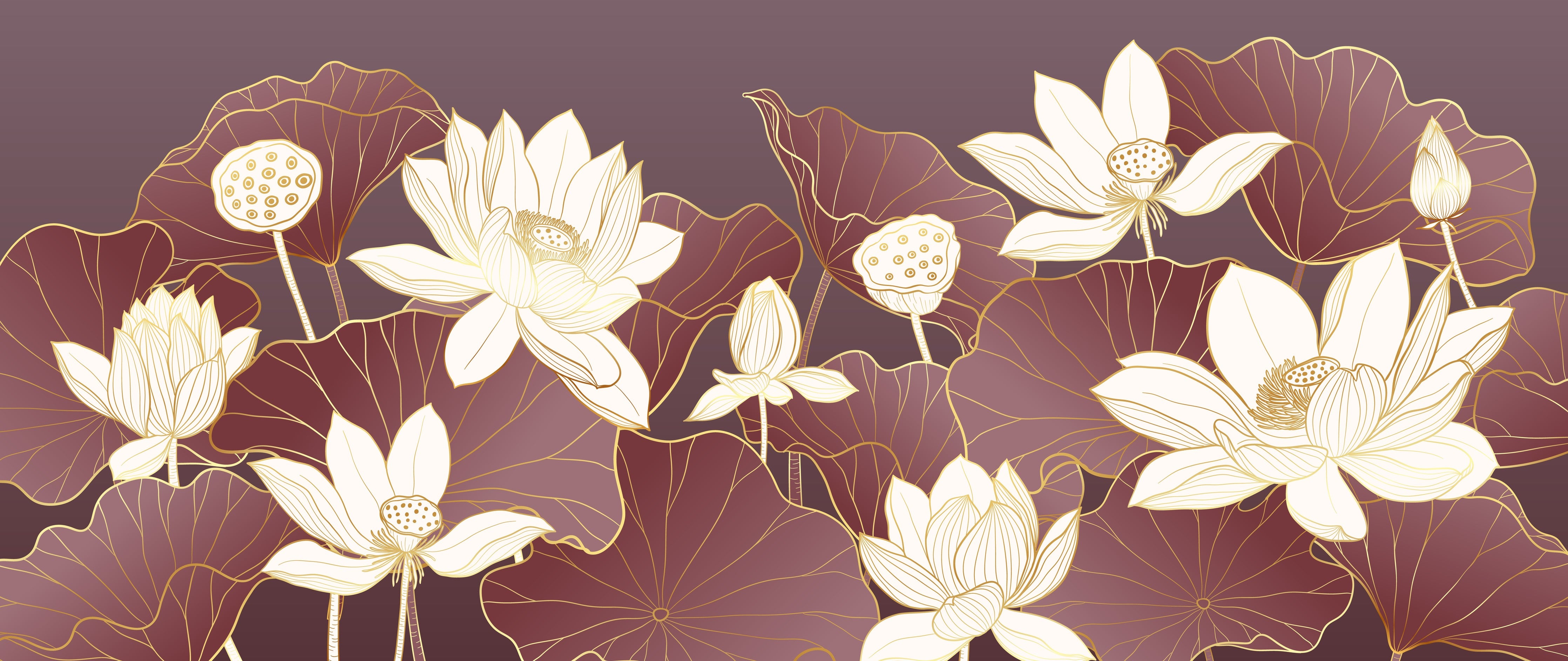 WC-Rückwand-Elegante Lotusblüten Illustration auf Lila