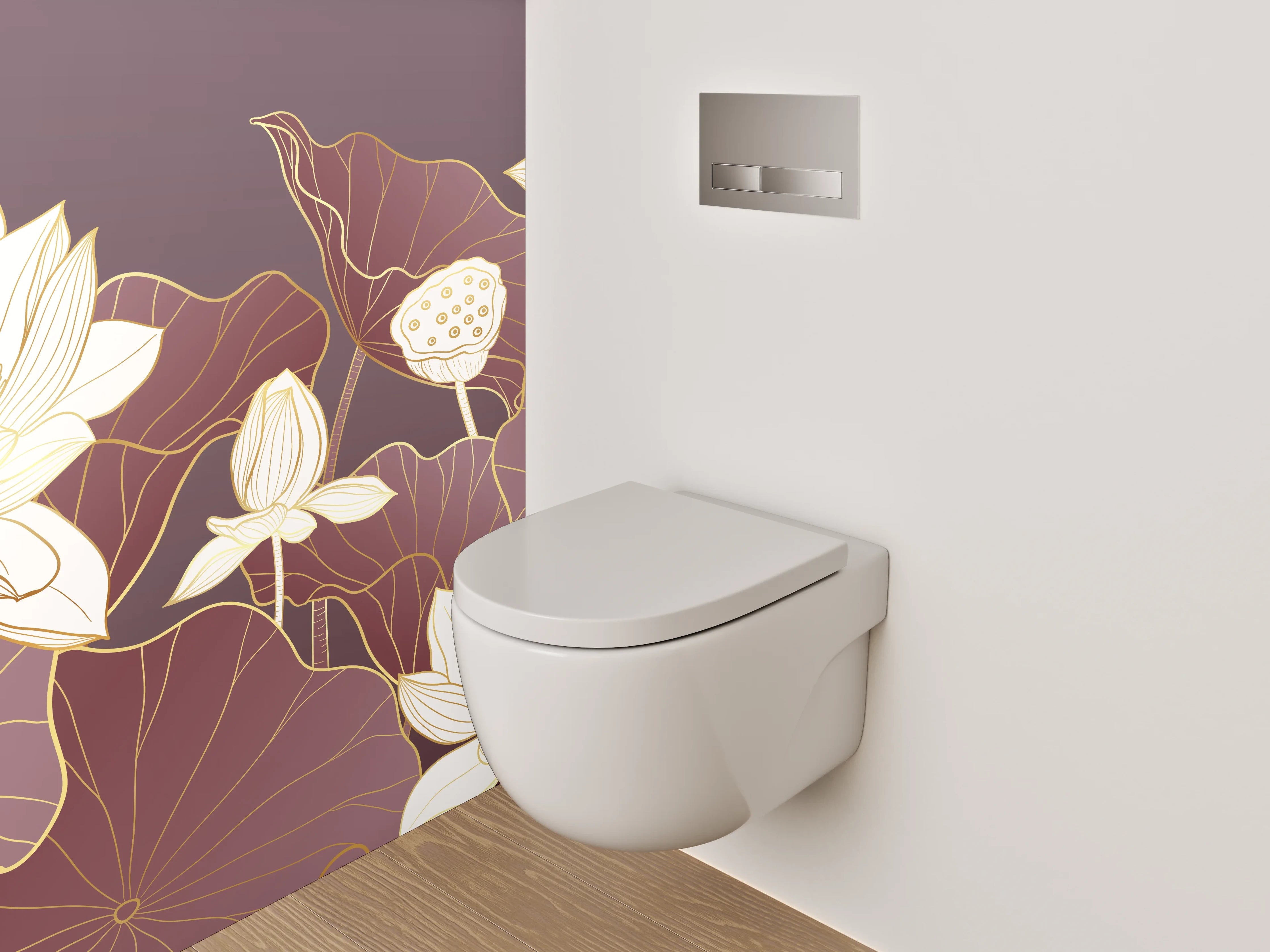 WC-Rückwand - Elegante Lotusblüten Illustration auf Lila