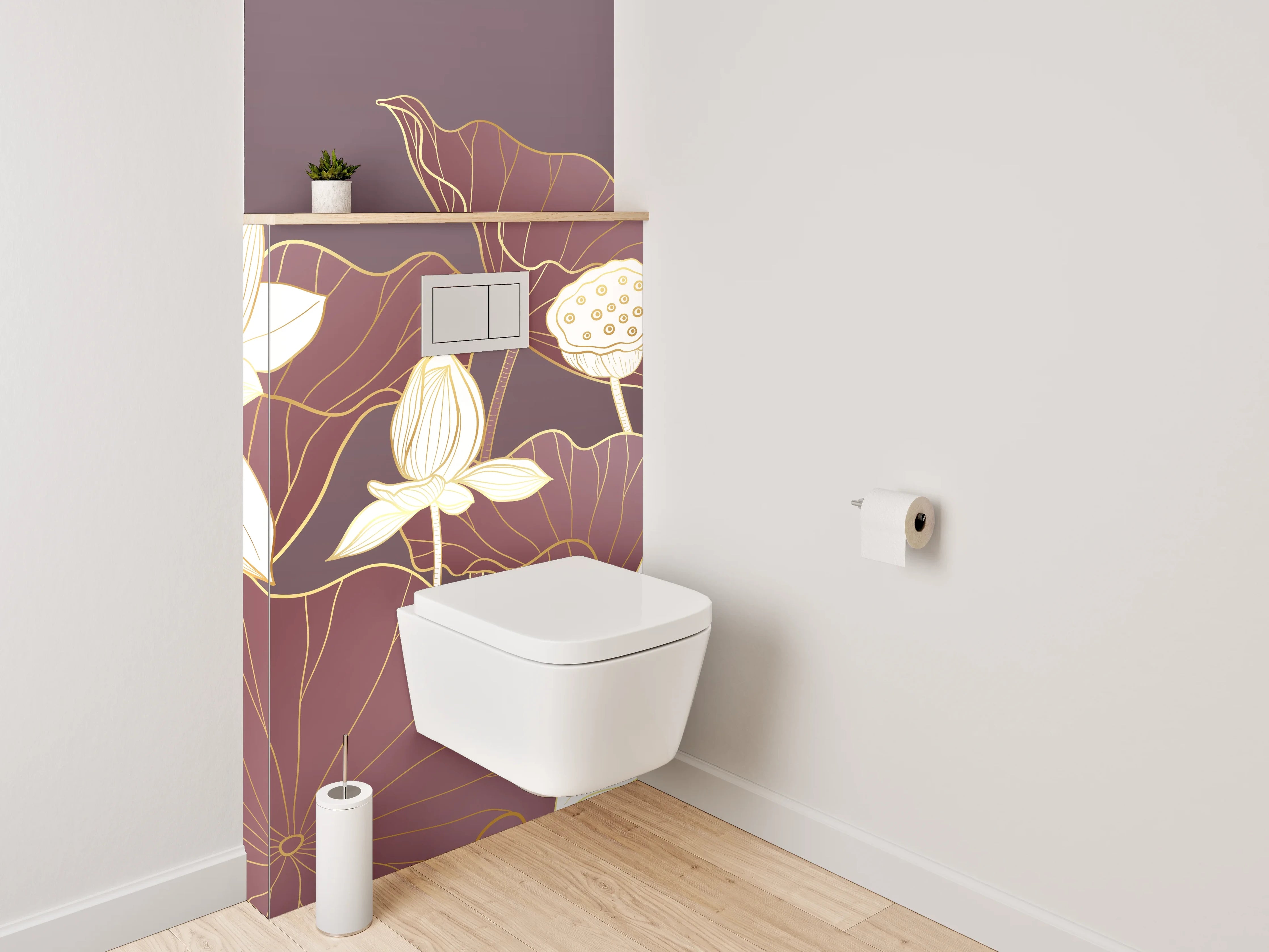 WC-Rückwand - Elegante Lotusblüten Illustration auf Lila