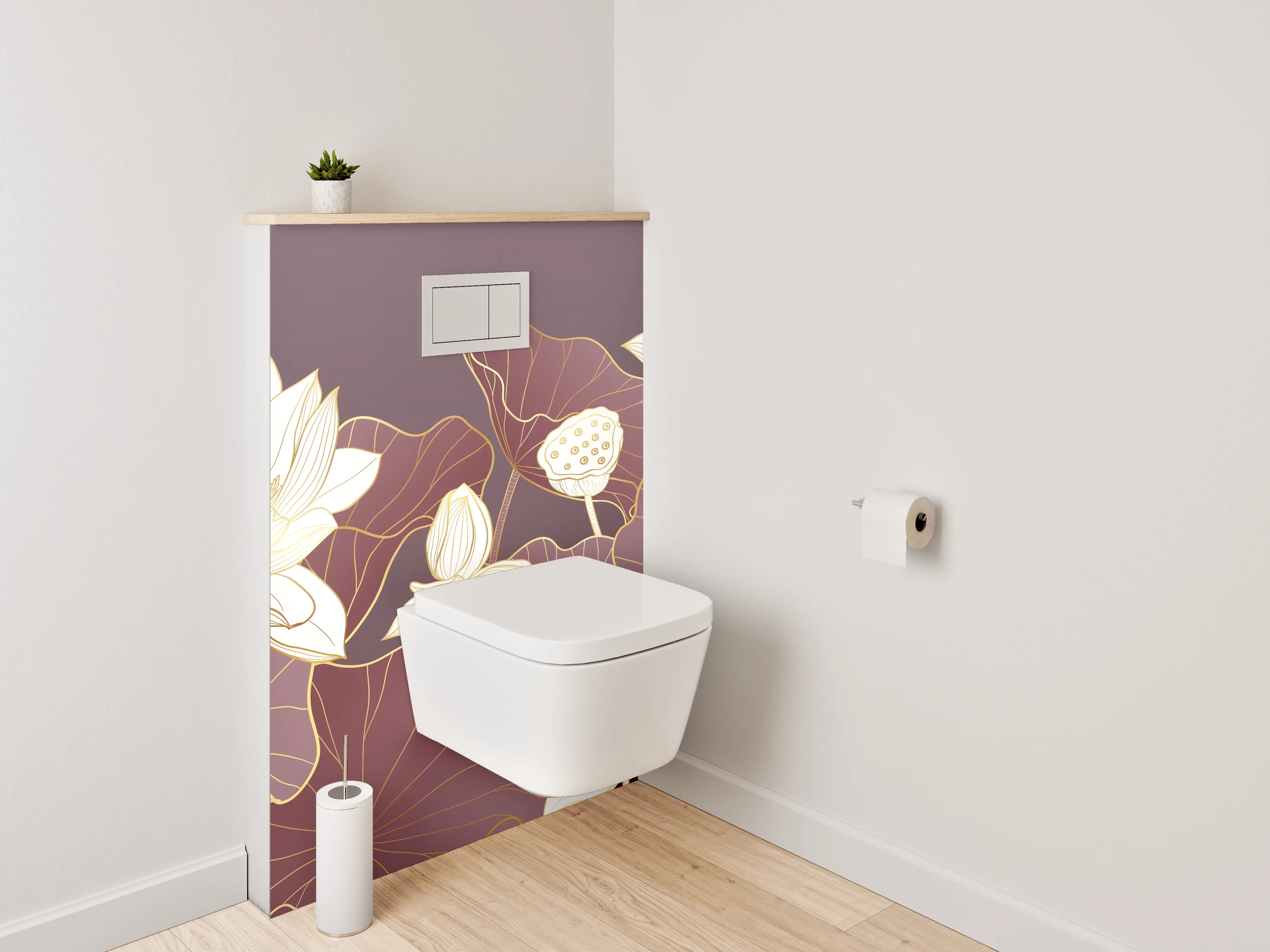 WC-Rückwand - Elegante Lotusblüten Illustration auf Lila