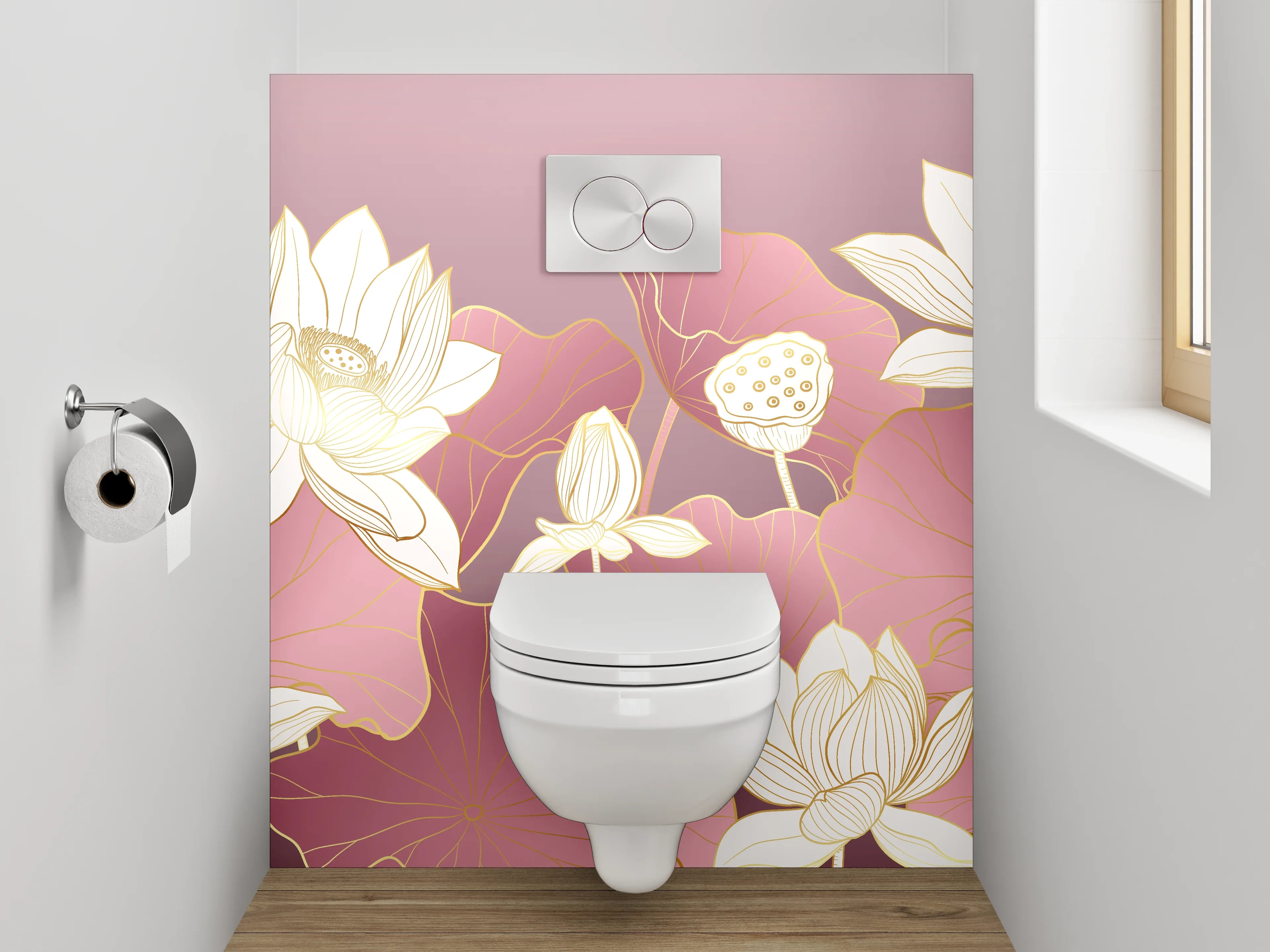 WC-Rückwand - Elegante Lotusblüten auf Rosa