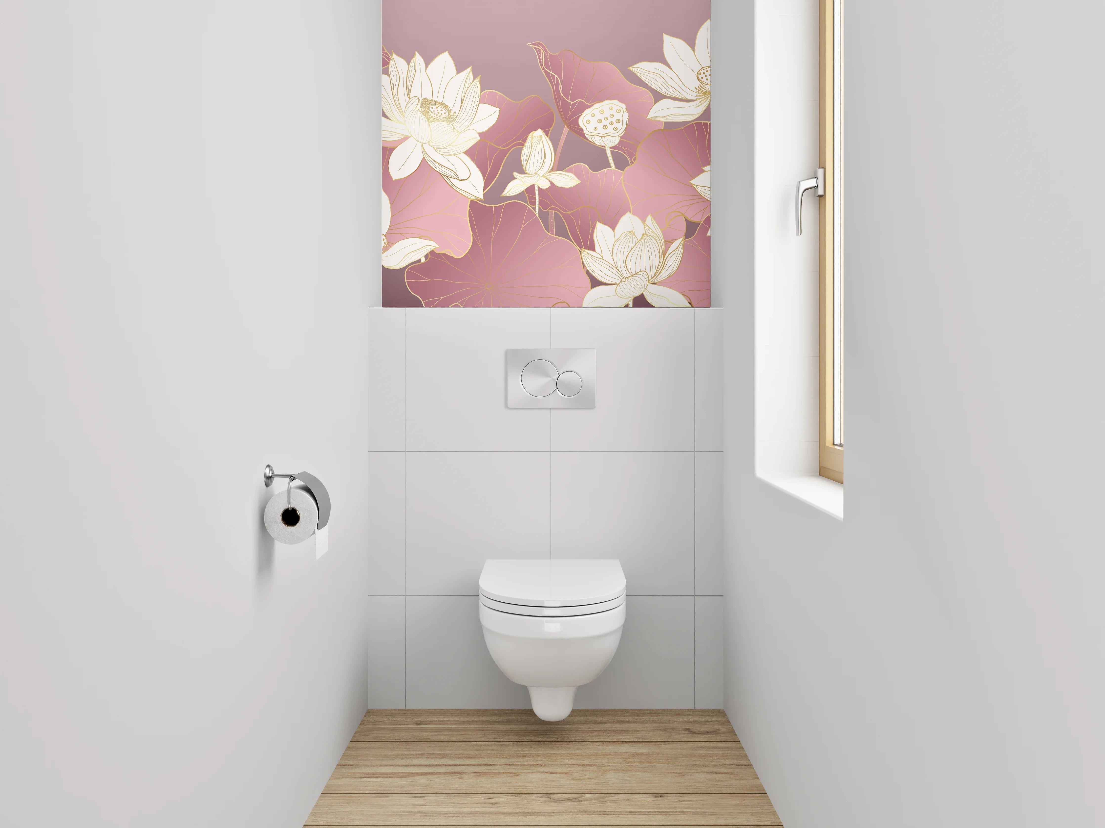 WC-Rückwand - Elegante Lotusblüten auf Rosa