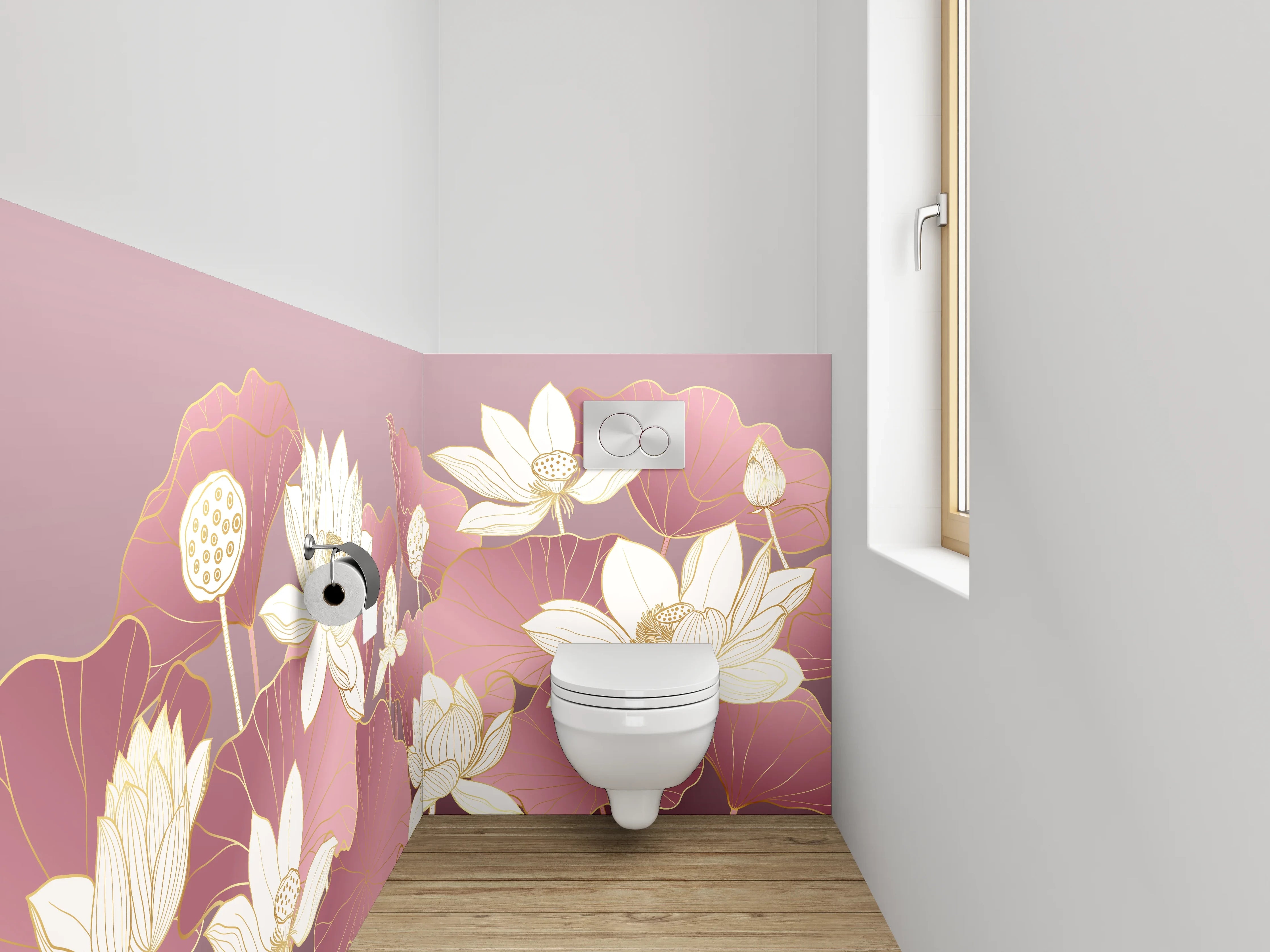 WC-Rückwand - Elegante Lotusblüten auf Rosa
