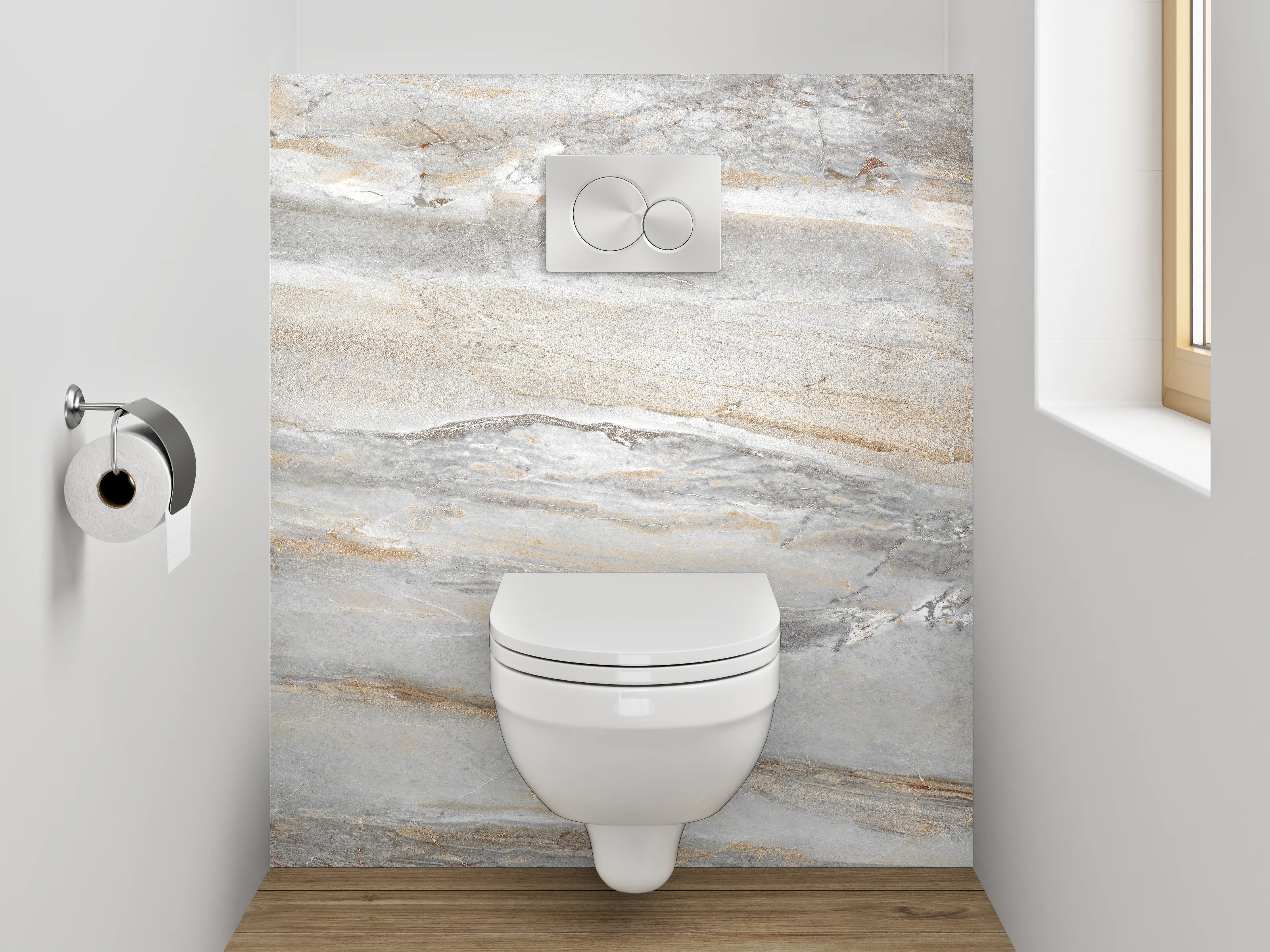 WC-Rückwand - Elegante Marmor-Optik in Weiß-Grau