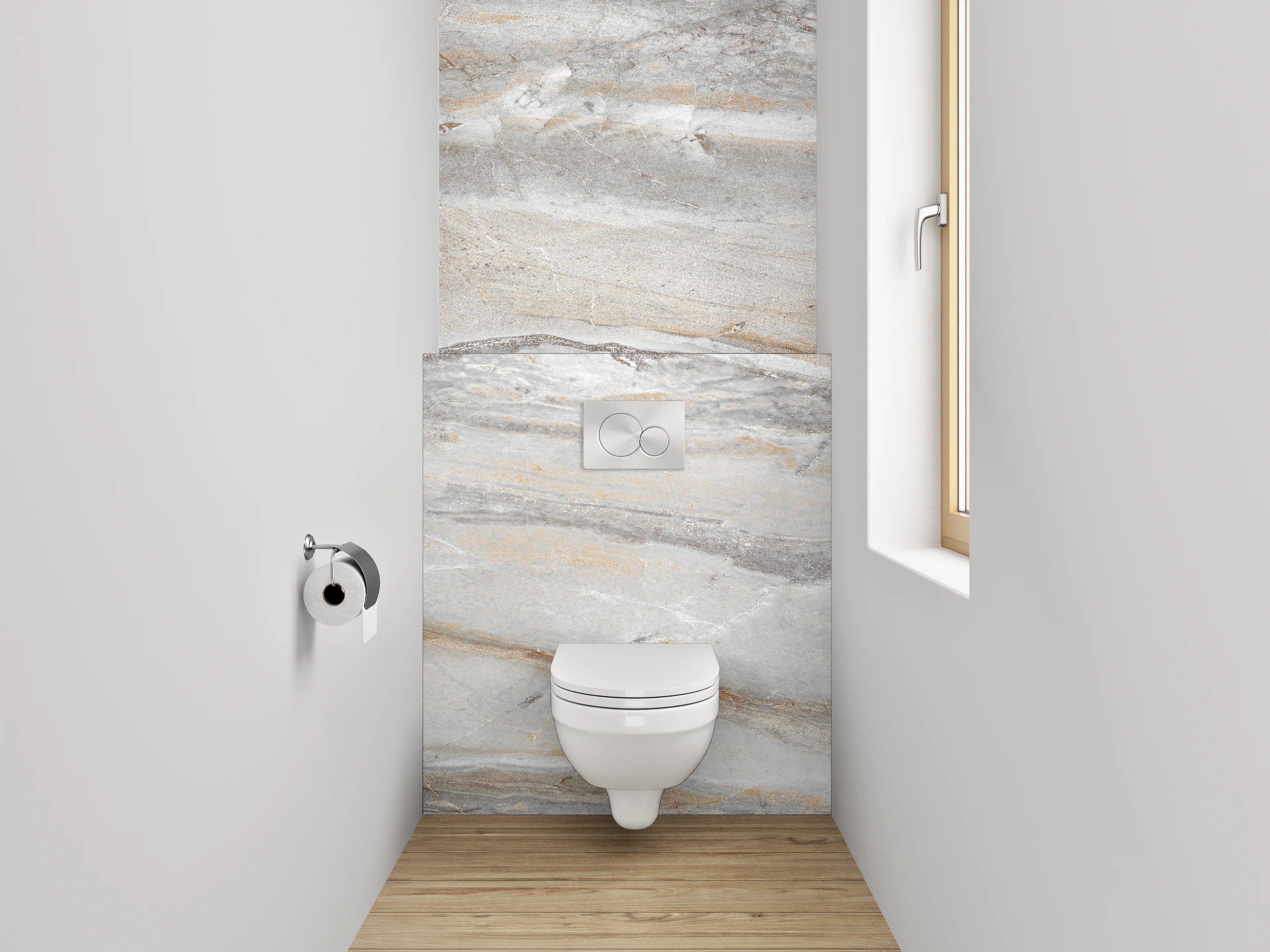 WC-Rückwand - Elegante Marmor-Optik in Weiß-Grau