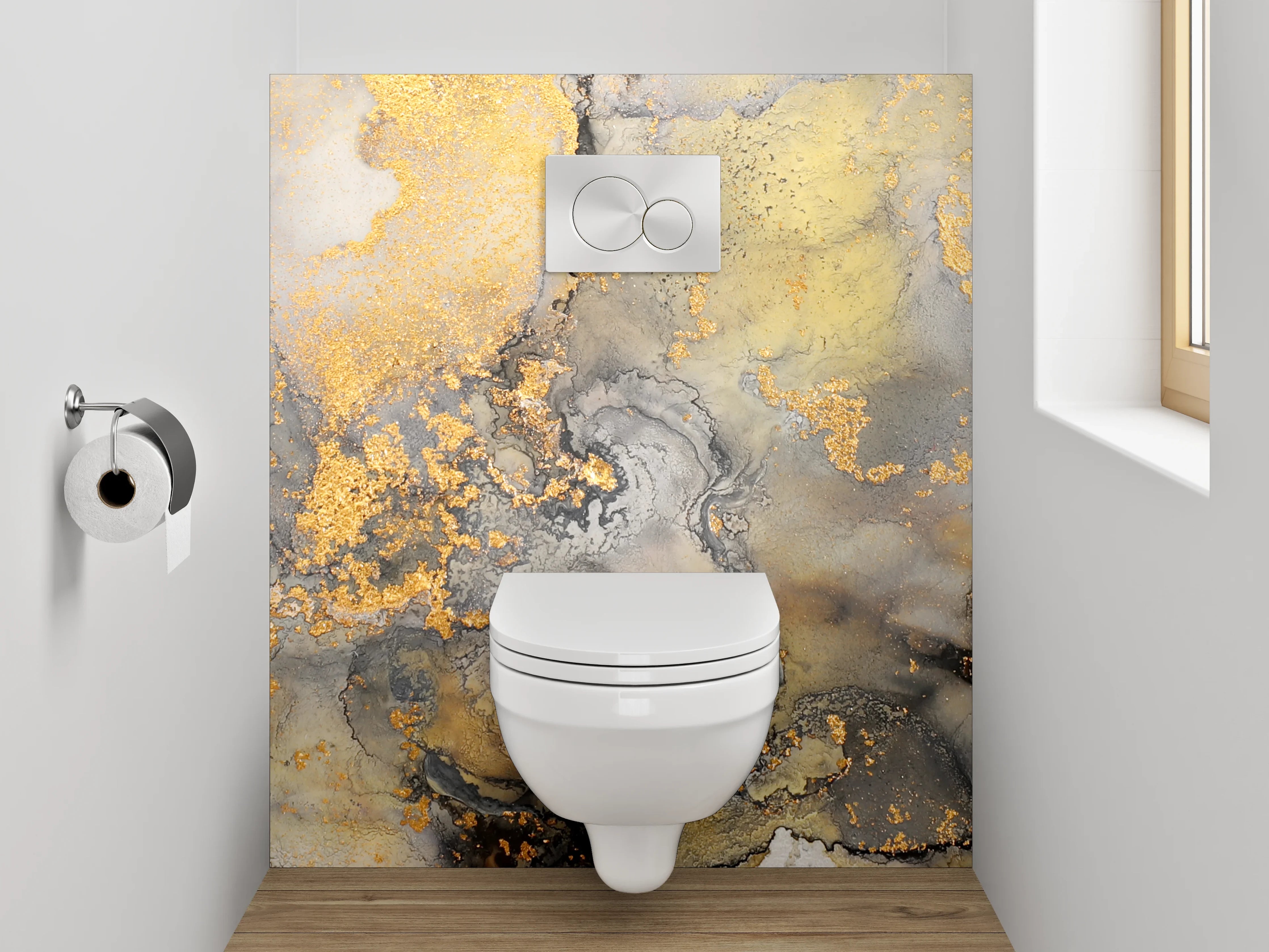 WC-Rückwand - Elegante Marmor-Optik in Weiß und Gold