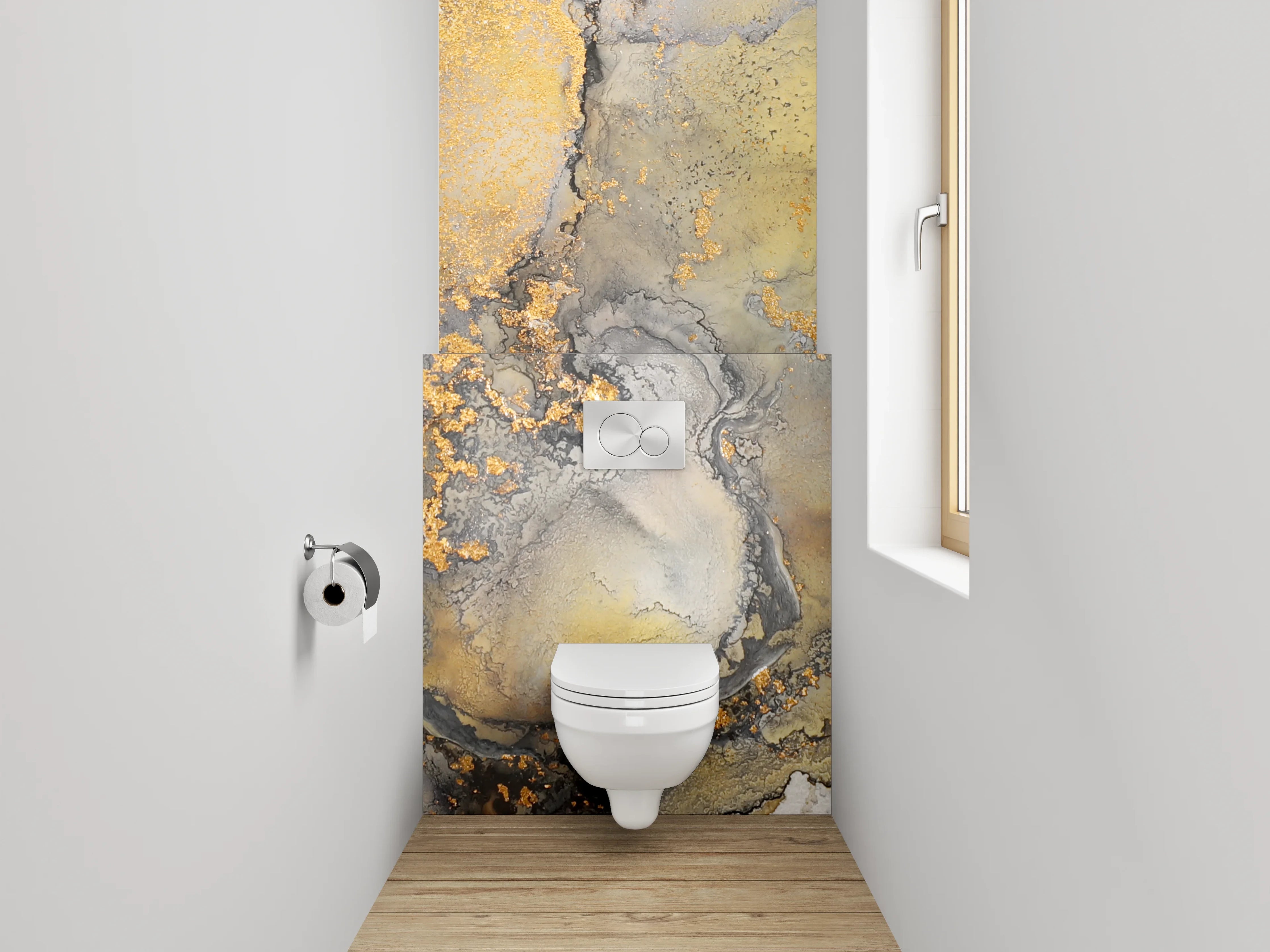 WC-Rückwand - Elegante Marmor-Optik in Weiß und Gold