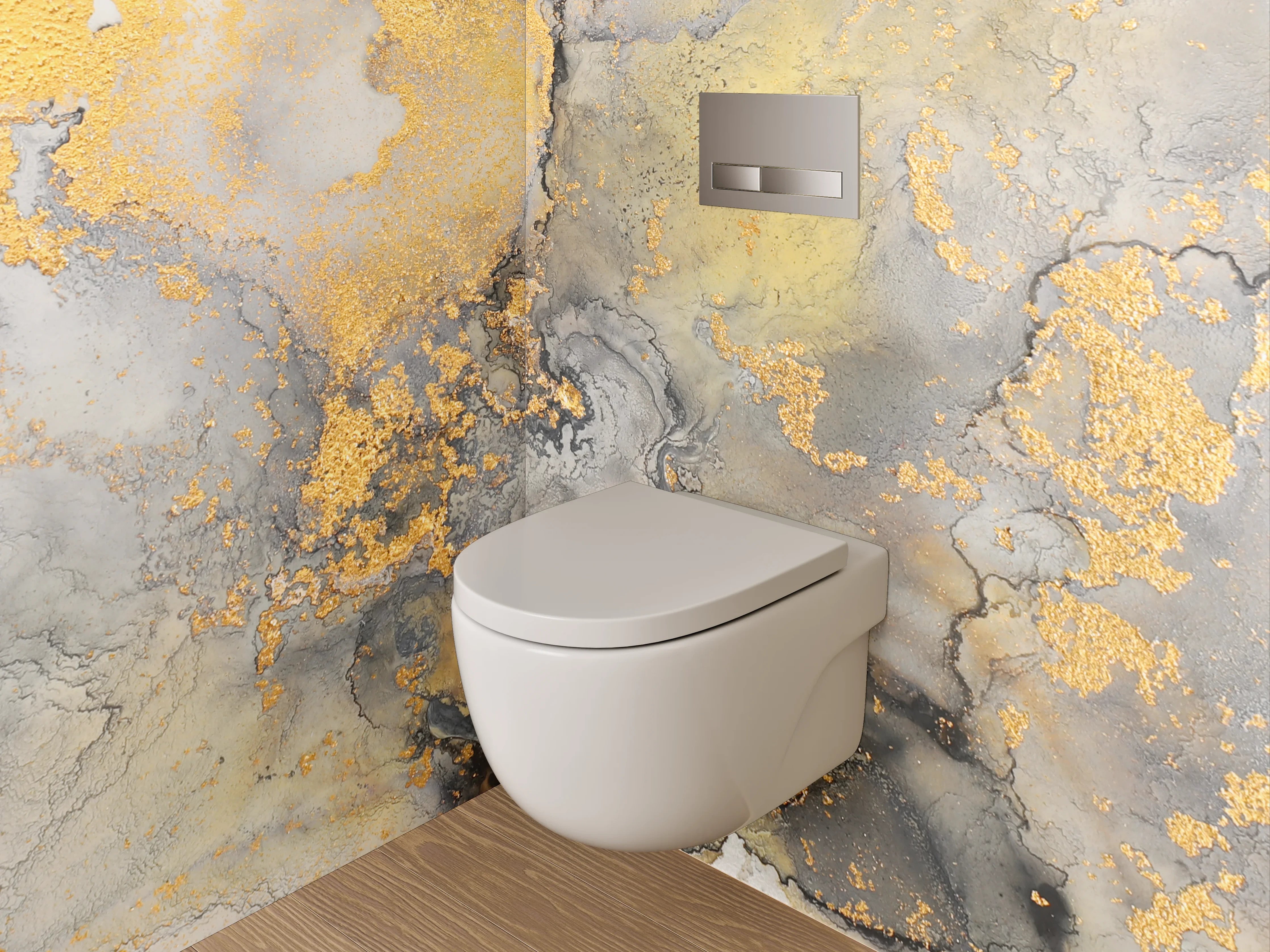WC-Rückwand - Elegante Marmor-Optik in Weiß und Gold