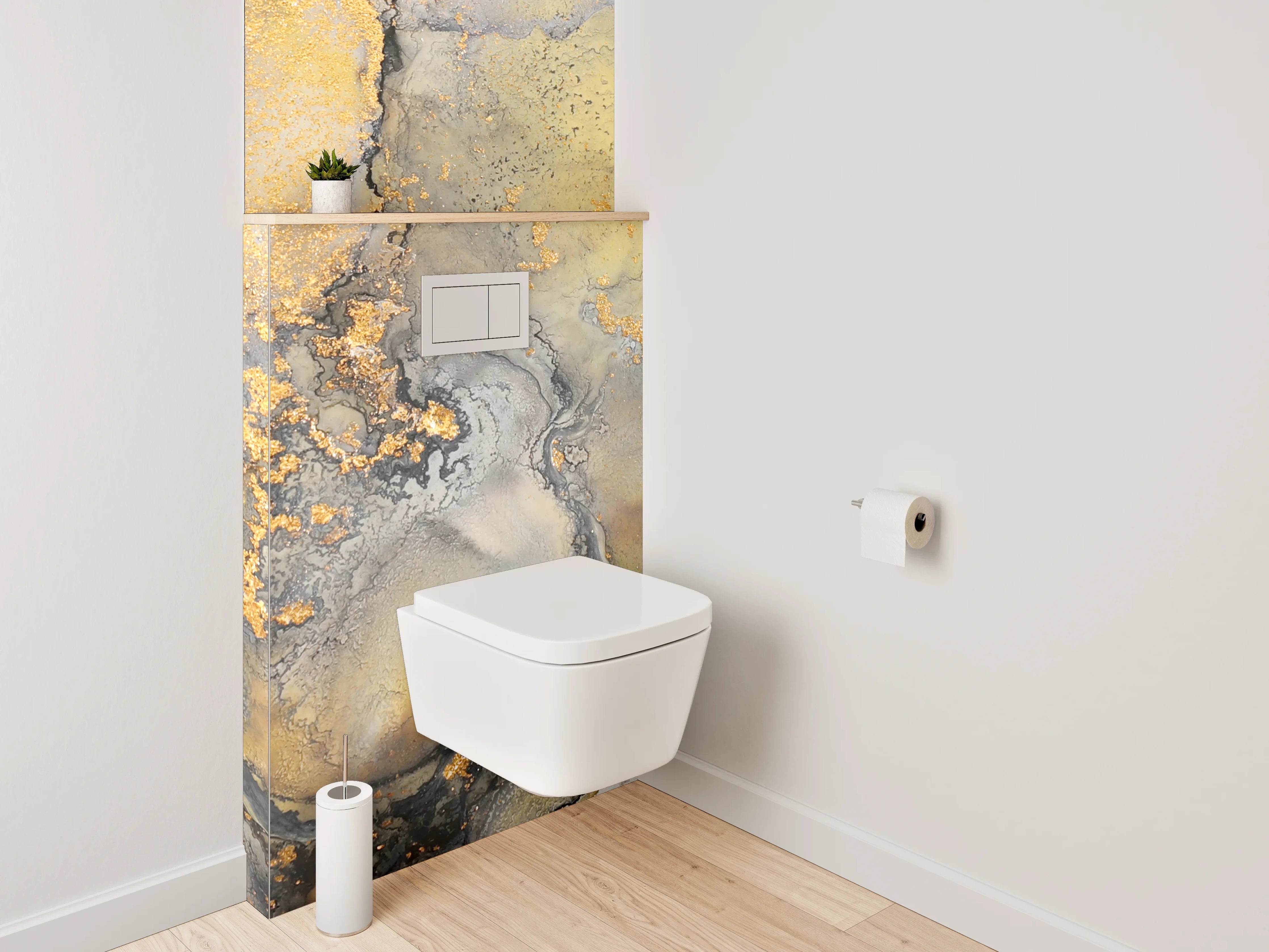 WC-Rückwand - Elegante Marmor-Optik in Weiß und Gold