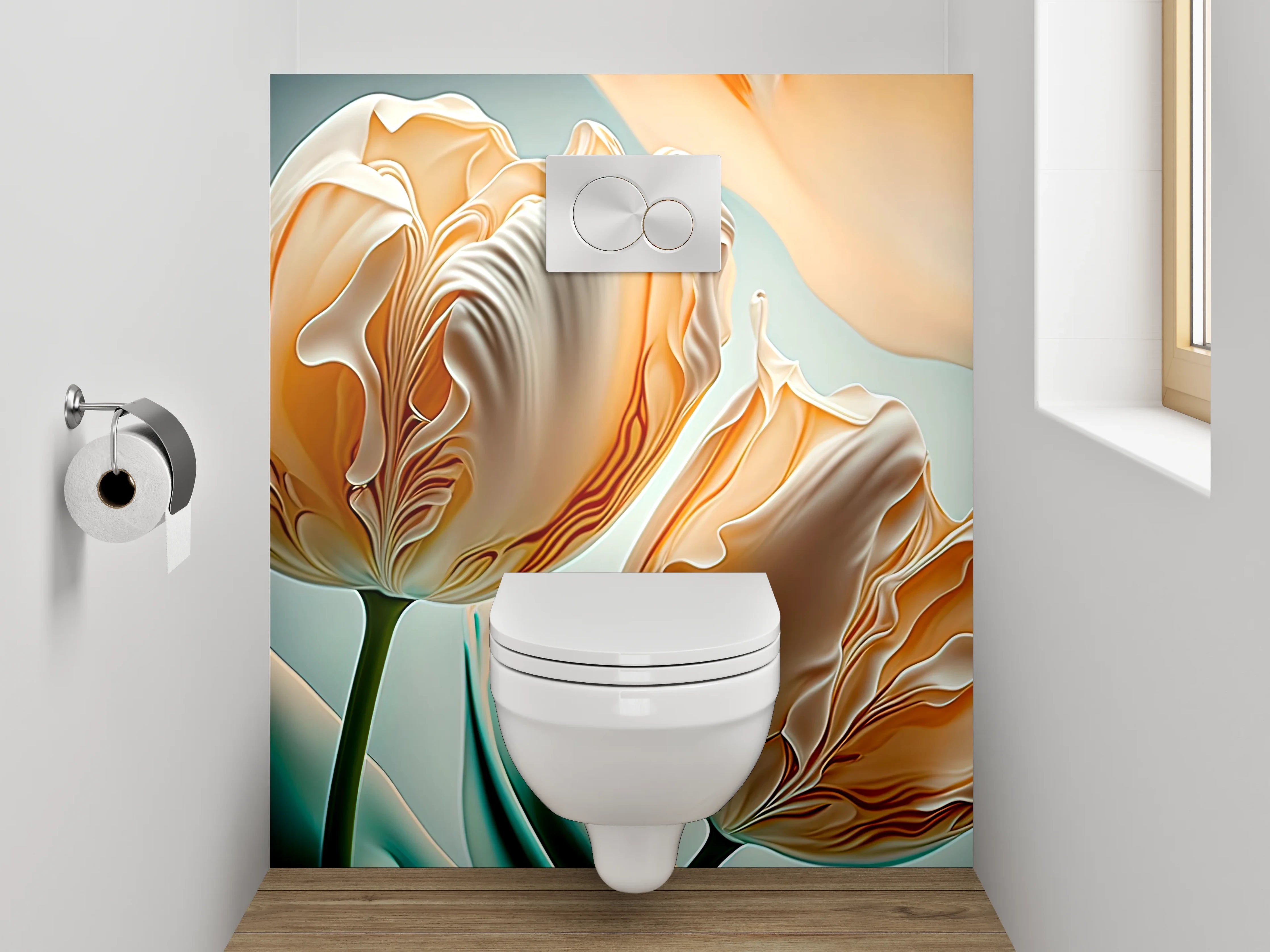 WC-Rückwand - Elegante Pfingstrose in Pastellfarben