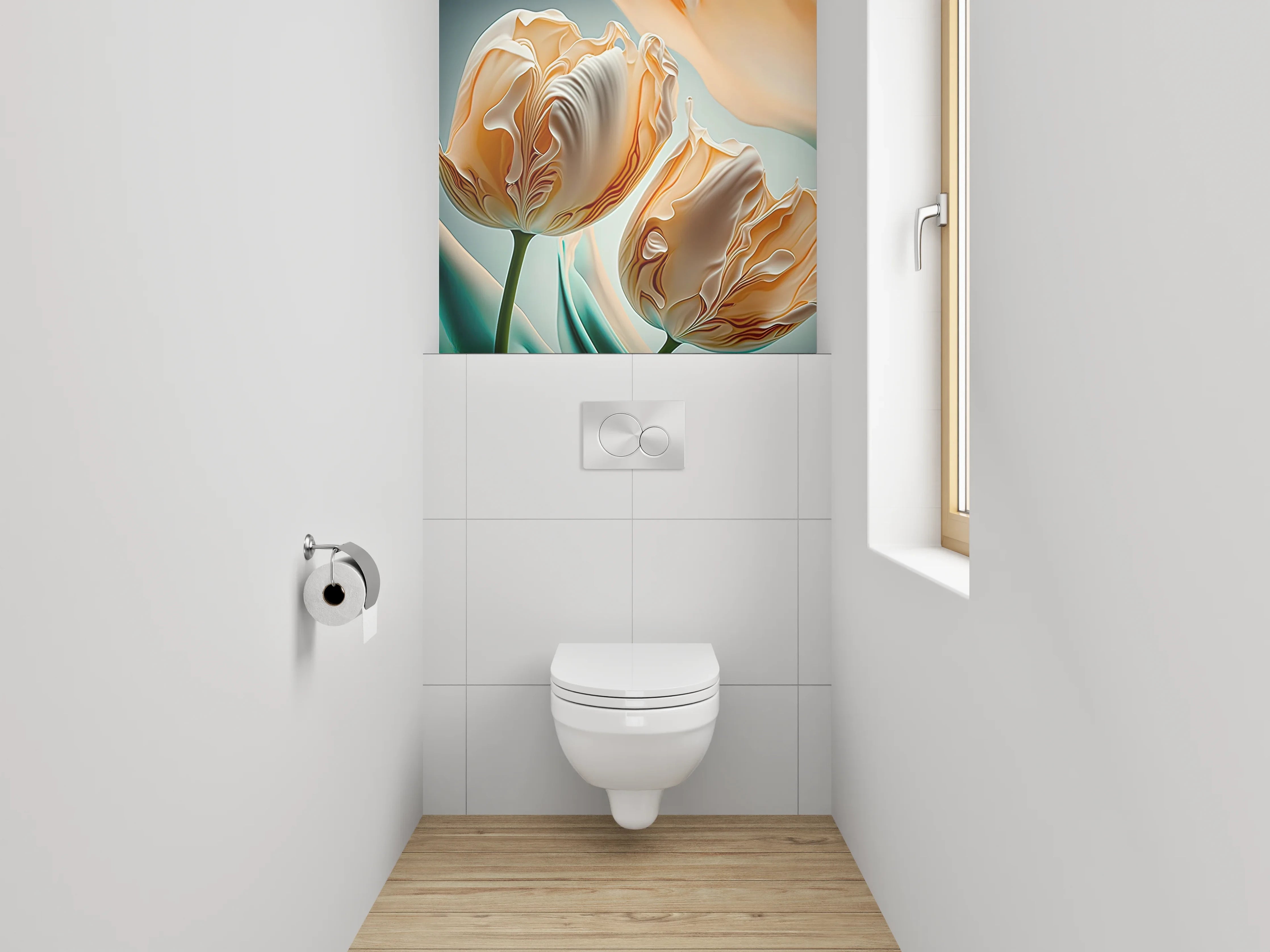 WC-Rückwand - Elegante Pfingstrose in Pastellfarben