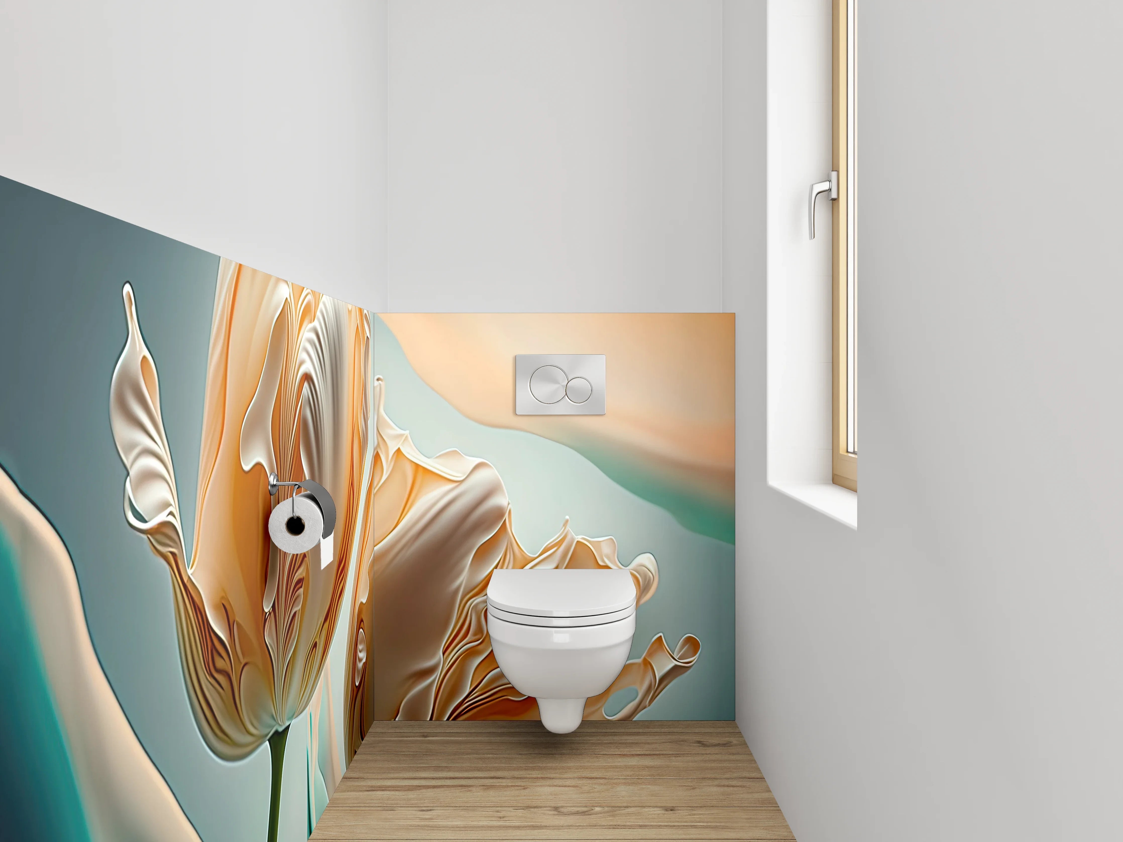 WC-Rückwand - Elegante Pfingstrose in Pastellfarben