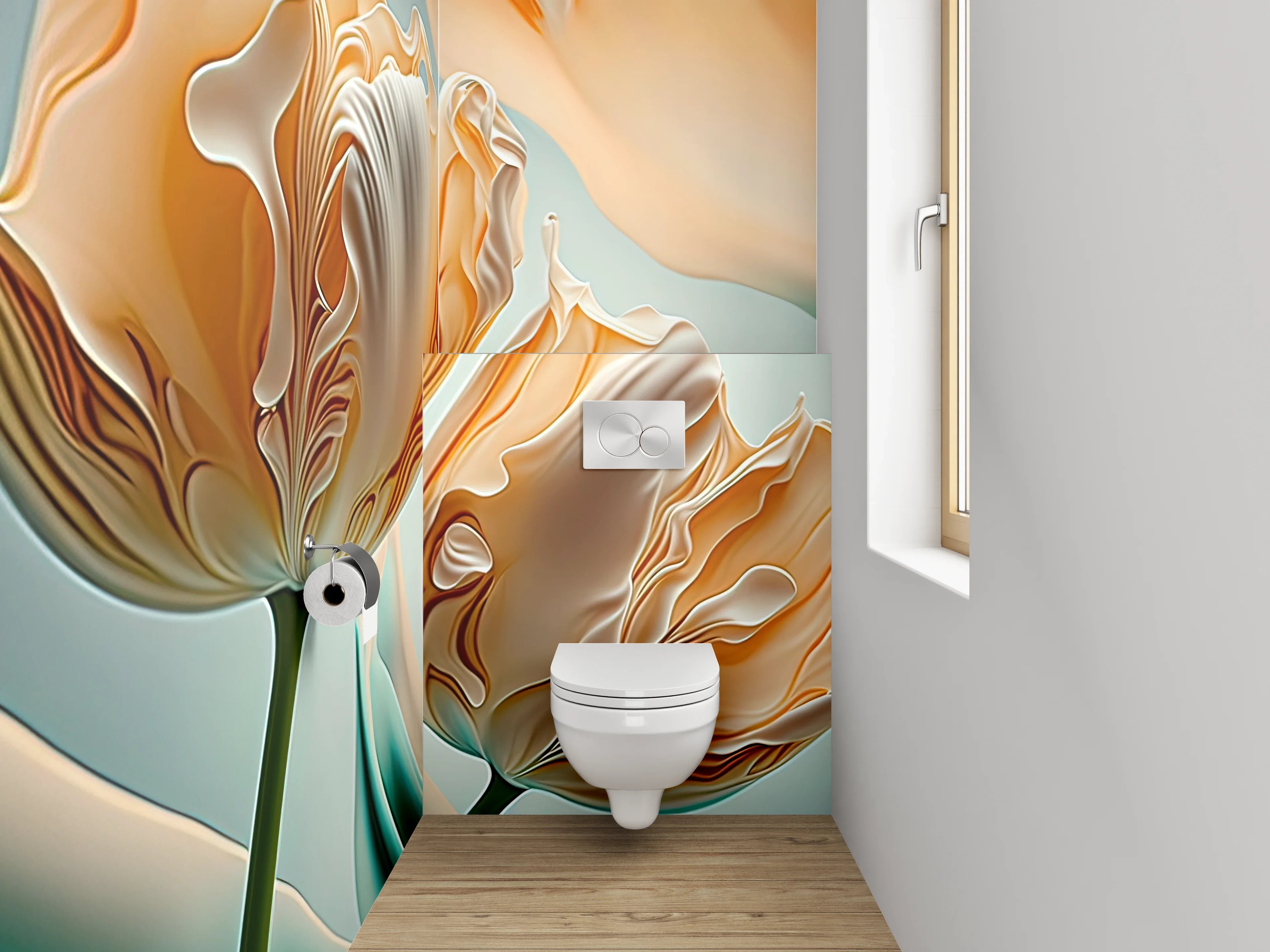 WC-Rückwand - Elegante Pfingstrose in Pastellfarben