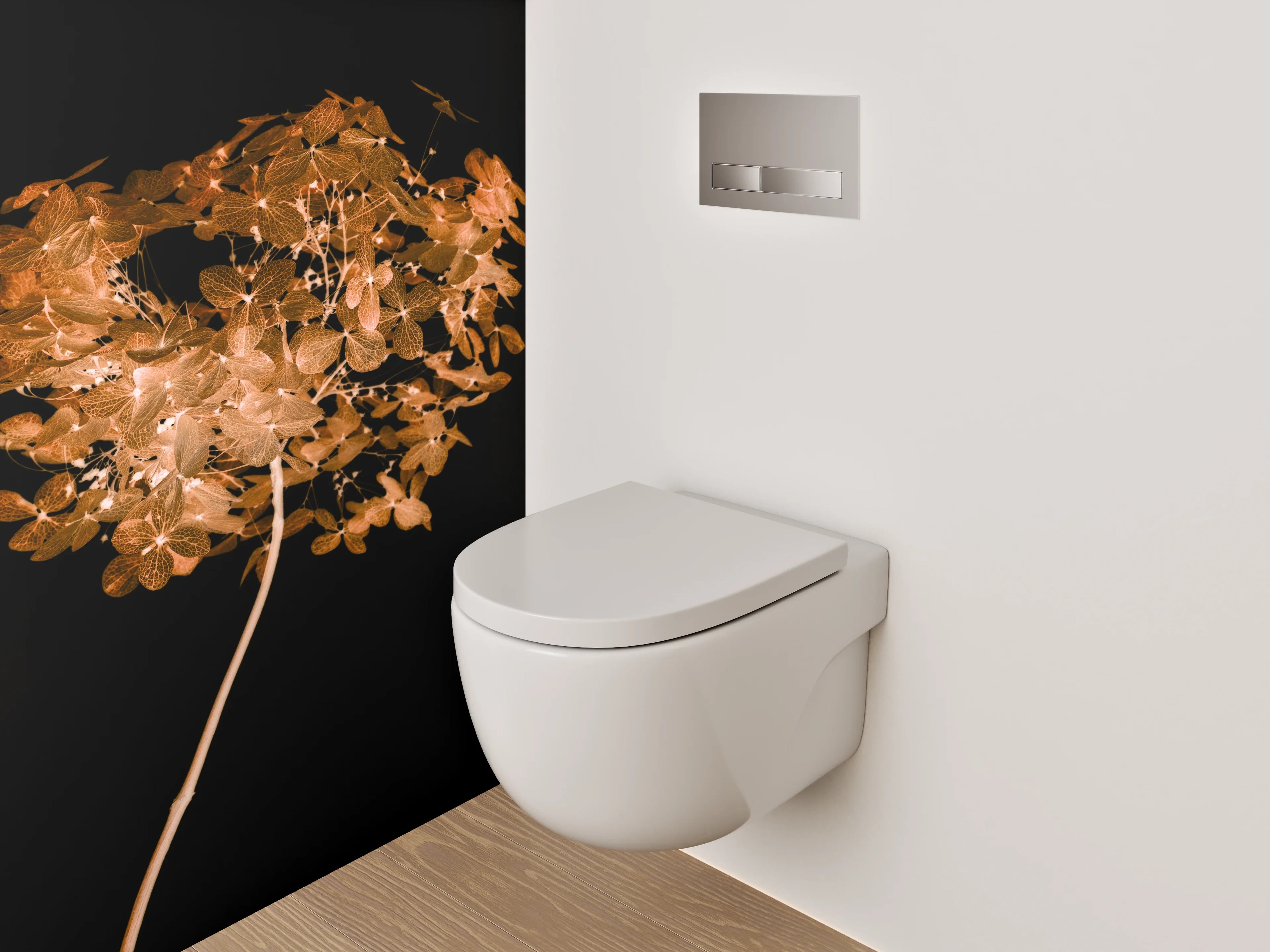 WC-Rückwand - Elegante Trockenblumen auf Schwarz