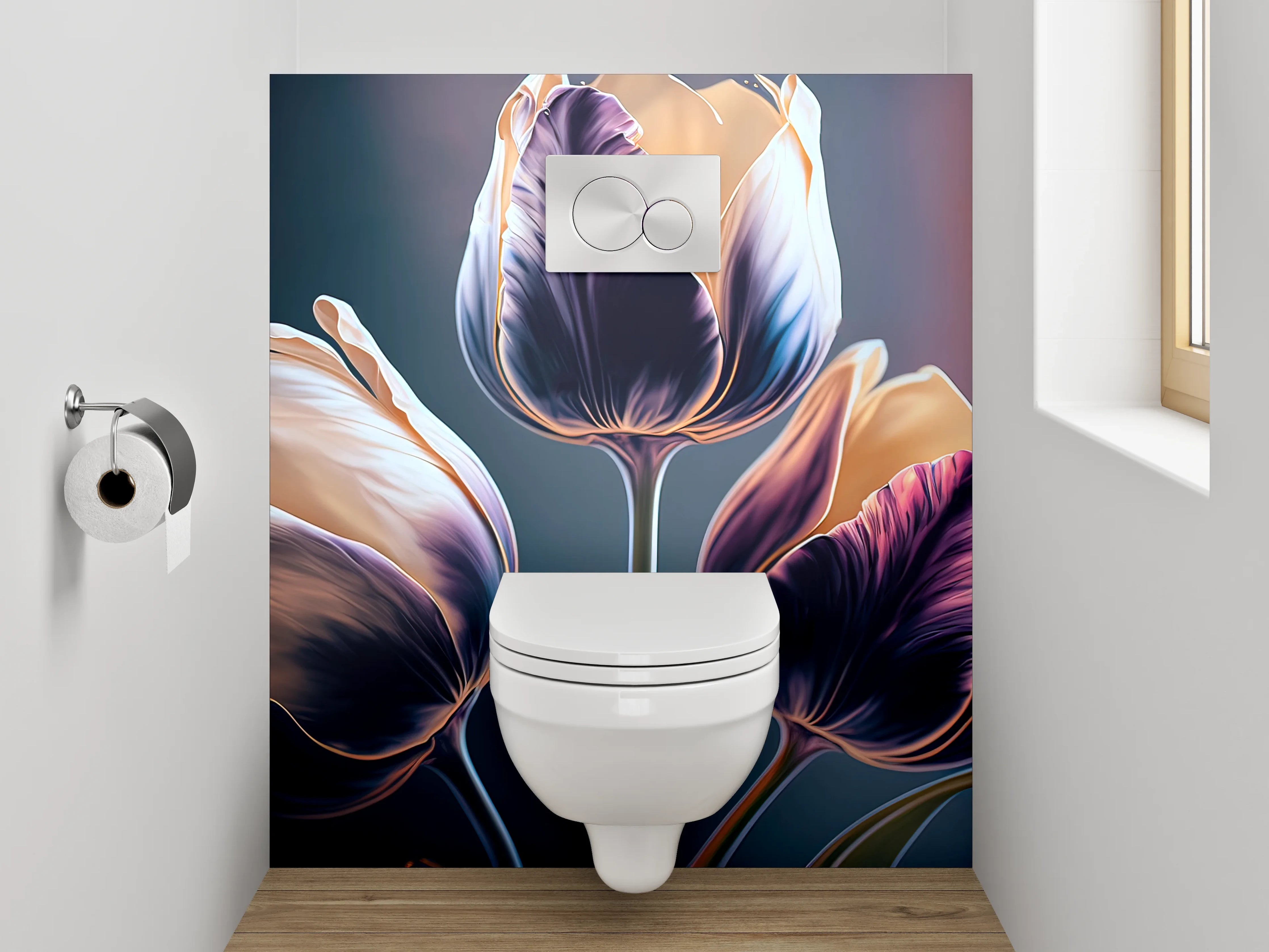 WC-Rückwand - Elegante Tulpen Illustration Aquarelloptik