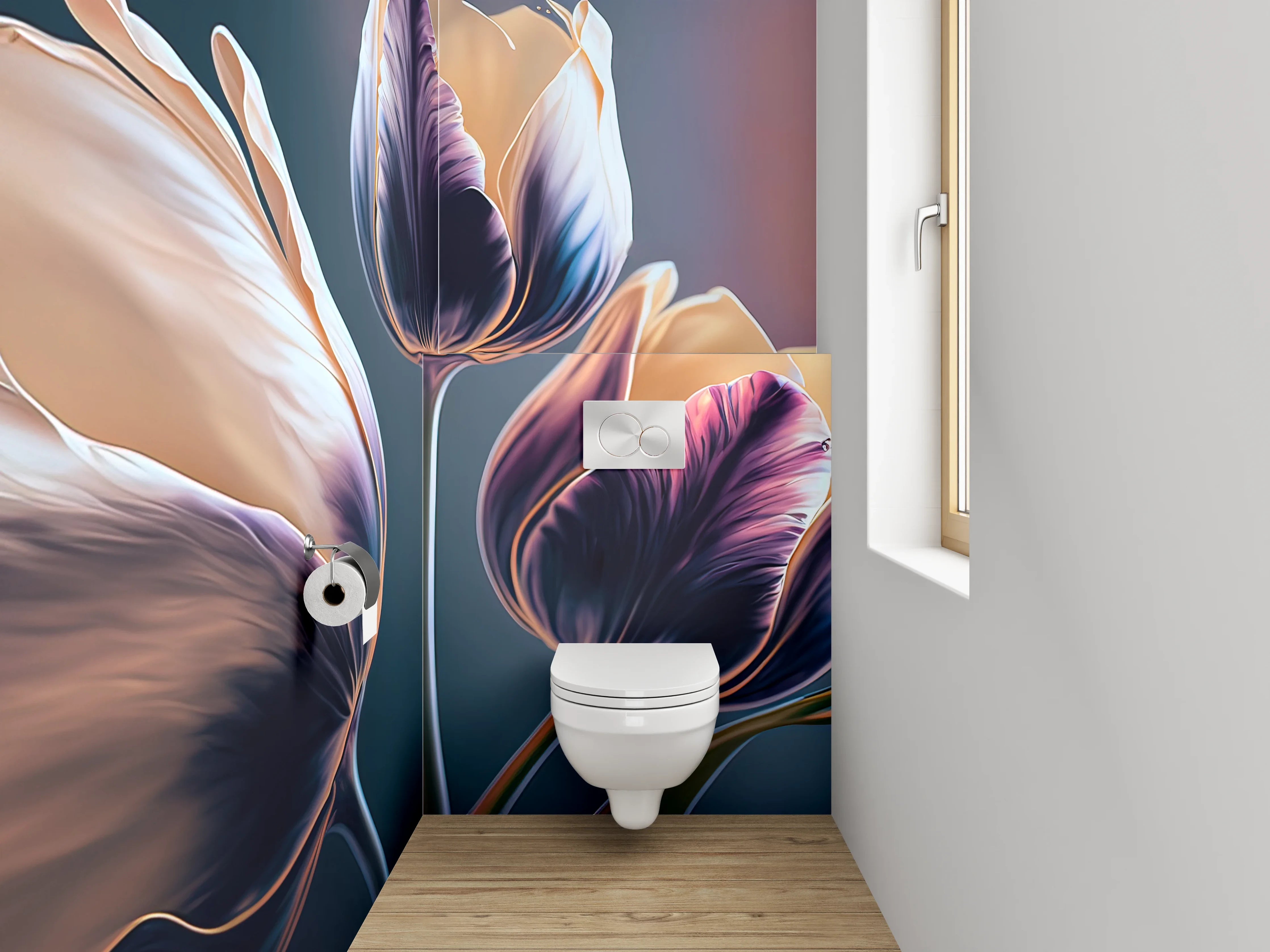 WC-Rückwand - Elegante Tulpen Illustration Aquarelloptik