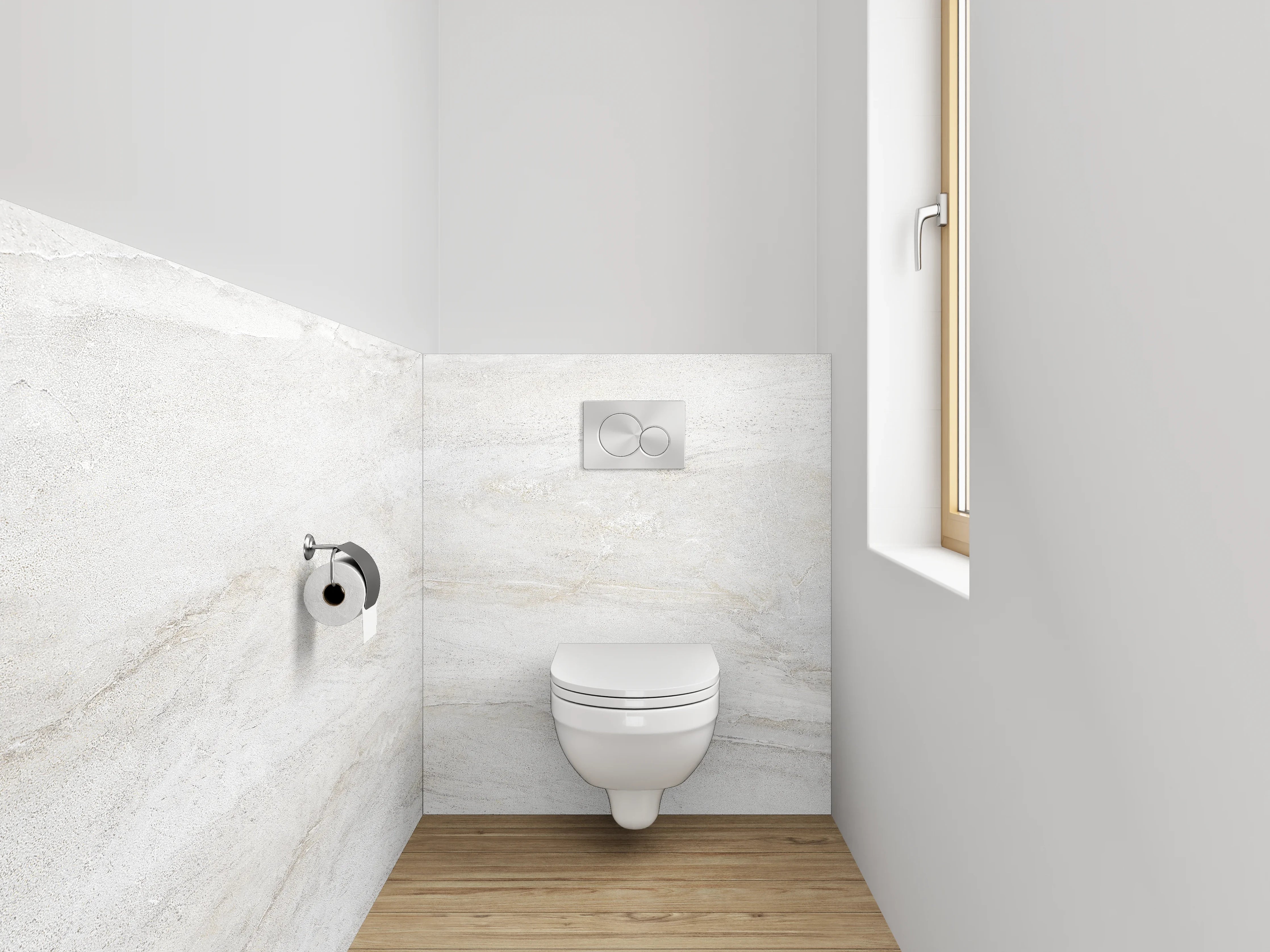 WC-Rückwand - Elegante Weiß-Grauschattierung im Marmor-Look