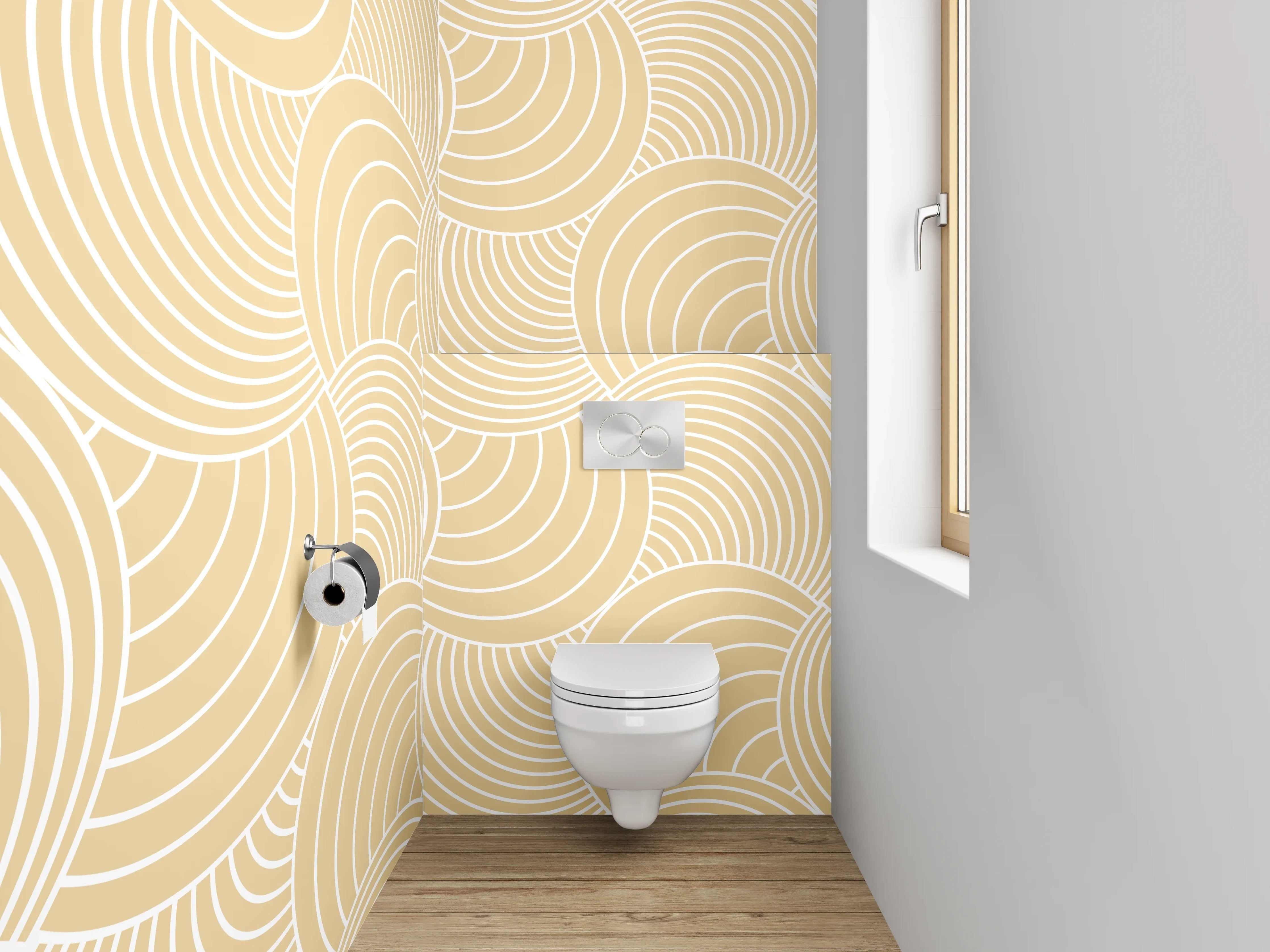 WC-Rückwand - Elegante Wellenlinien in Grau-Beige