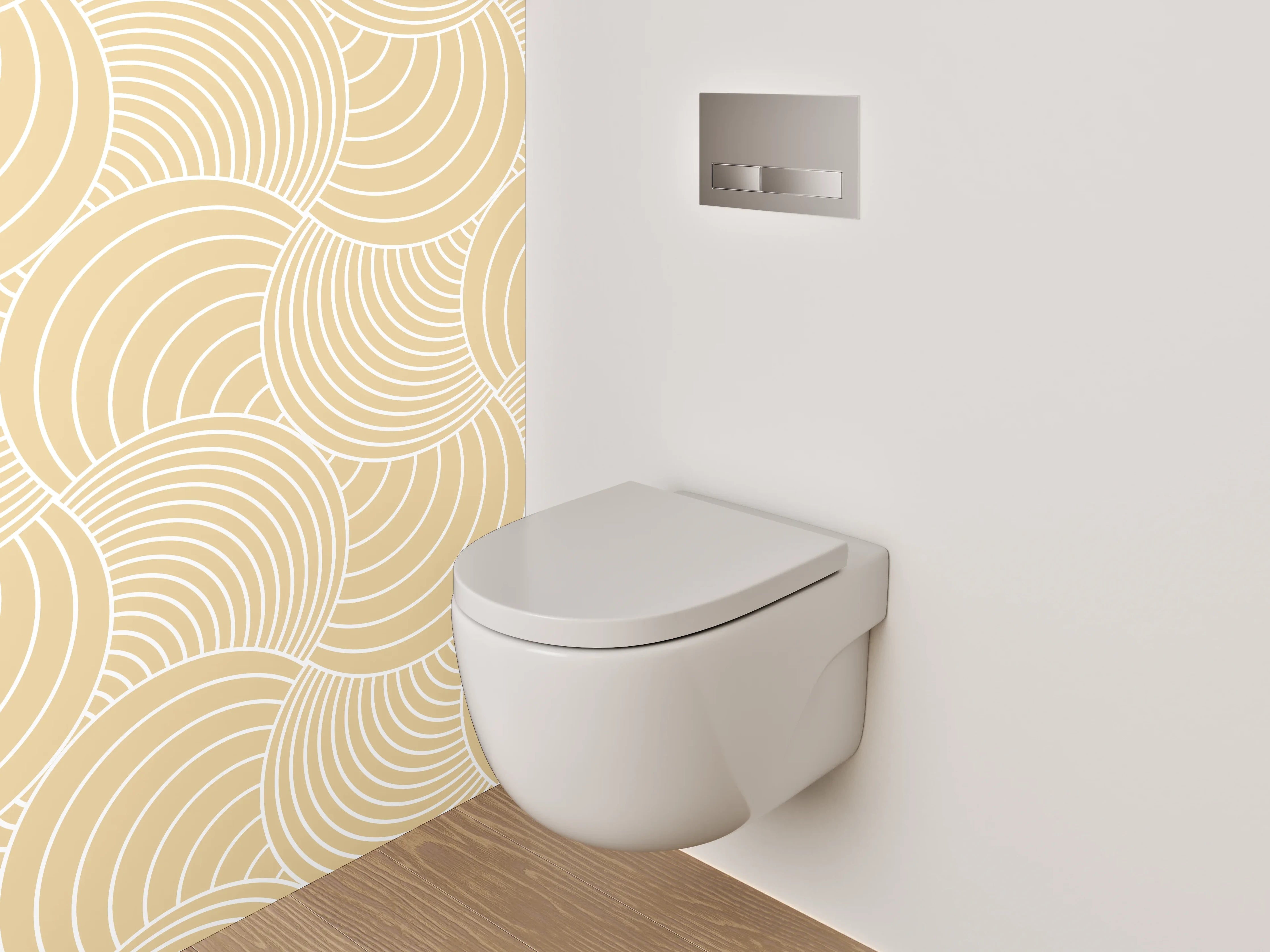 WC-Rückwand - Elegante Wellenlinien in Grau-Beige