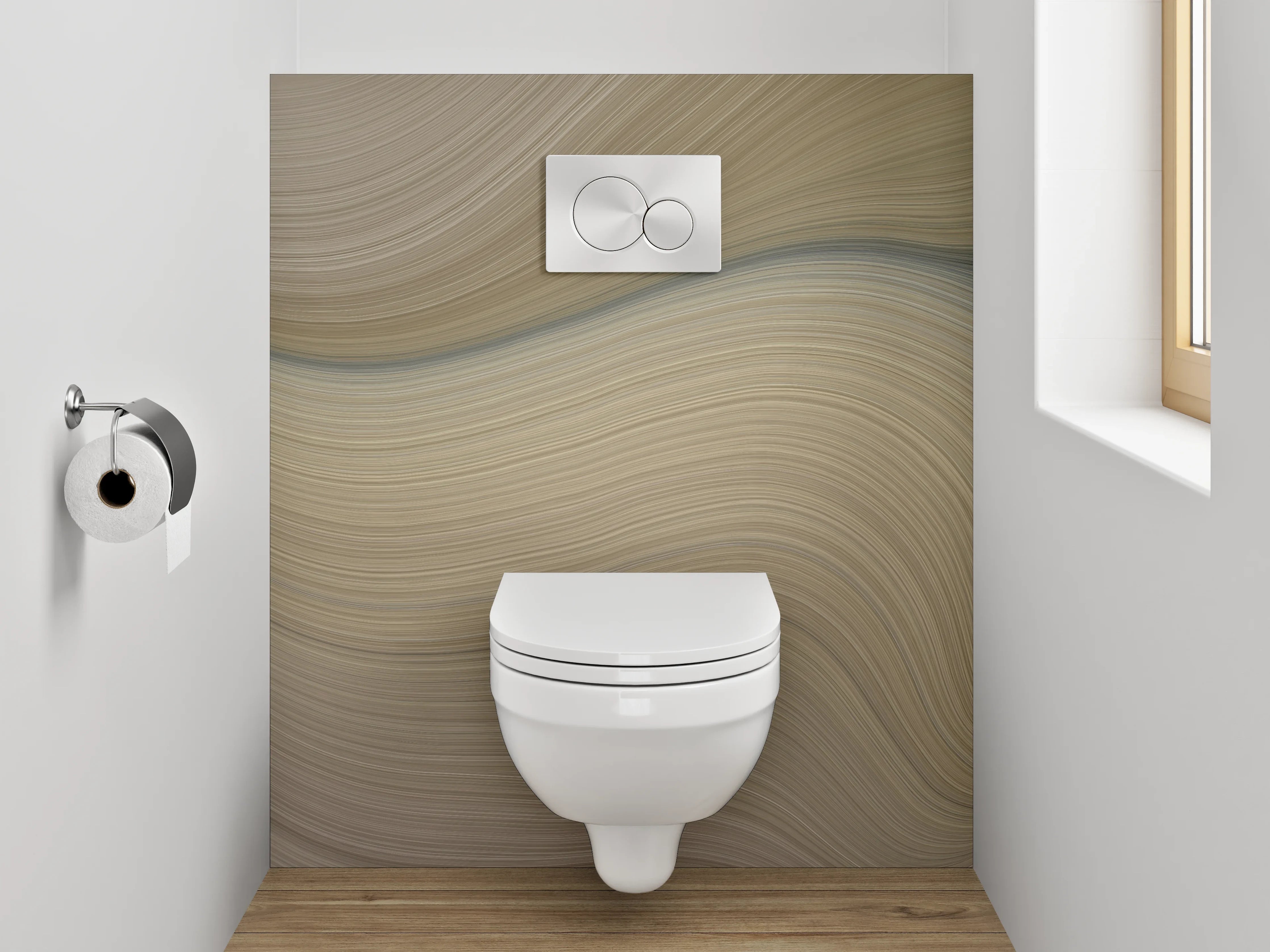 WC-Rückwand - Elegante Wellenstruktur in Weiß und Beige