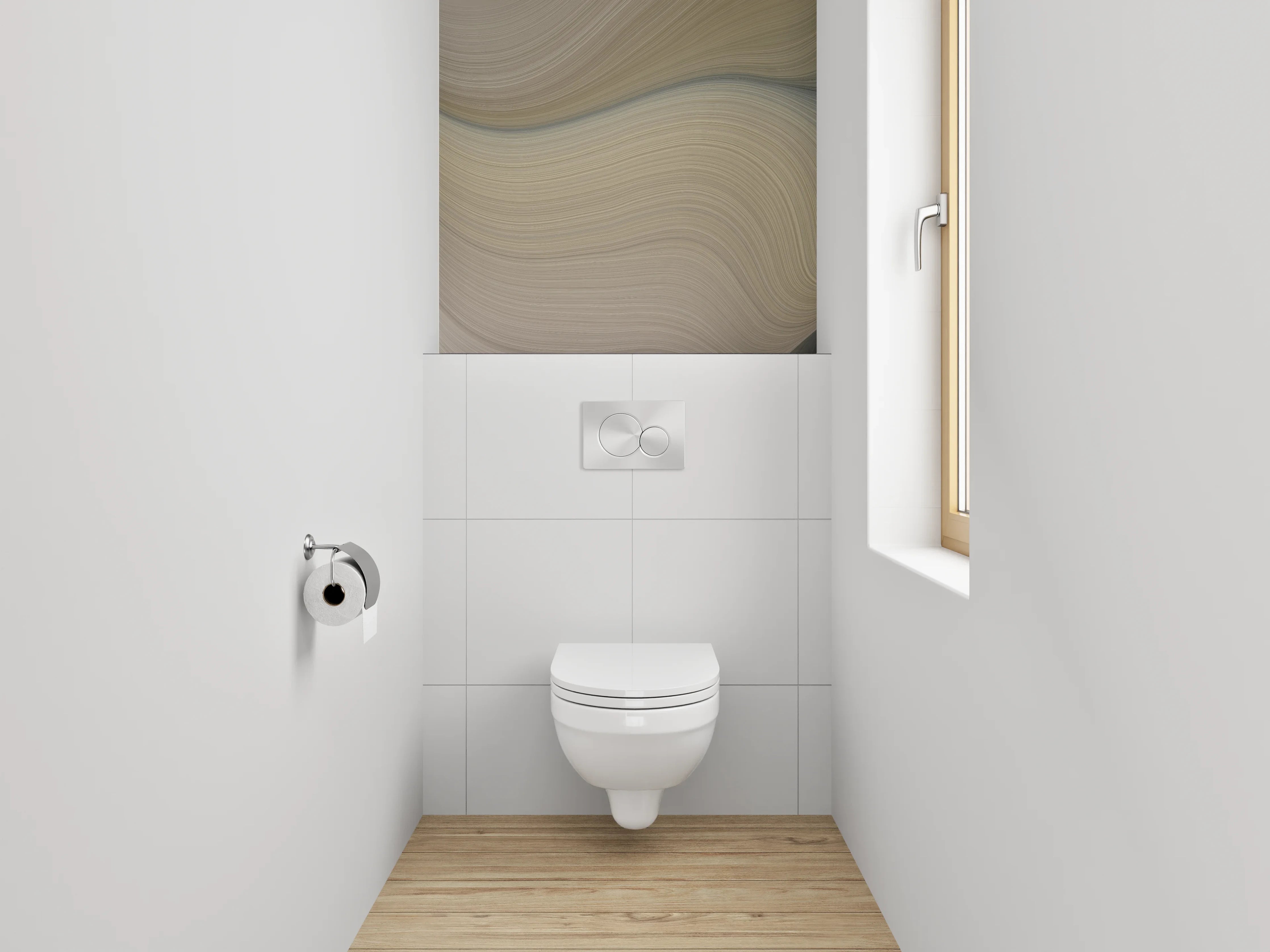 WC-Rückwand - Elegante Wellenstruktur in Weiß und Beige