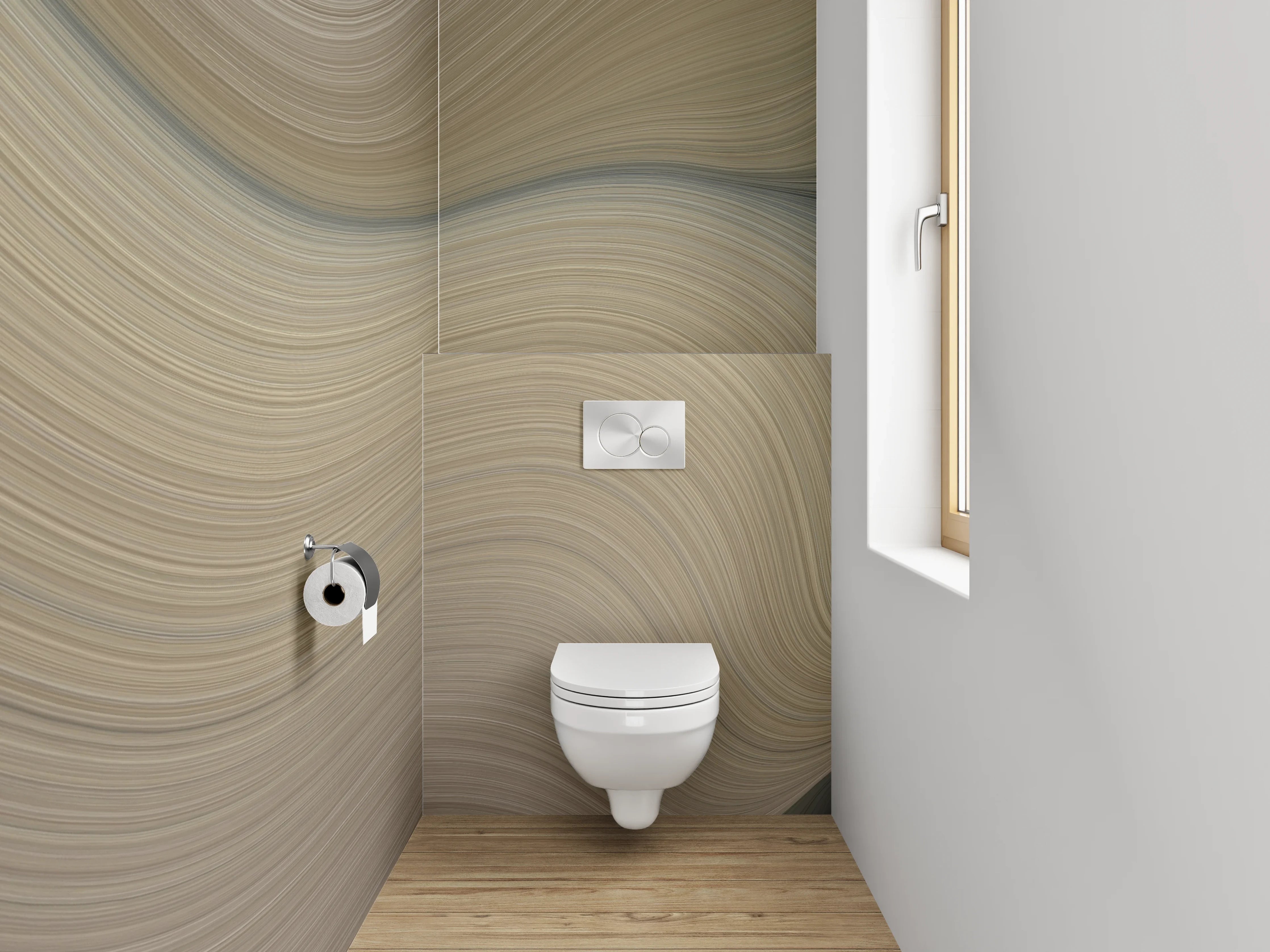 WC-Rückwand - Elegante Wellenstruktur in Weiß und Beige