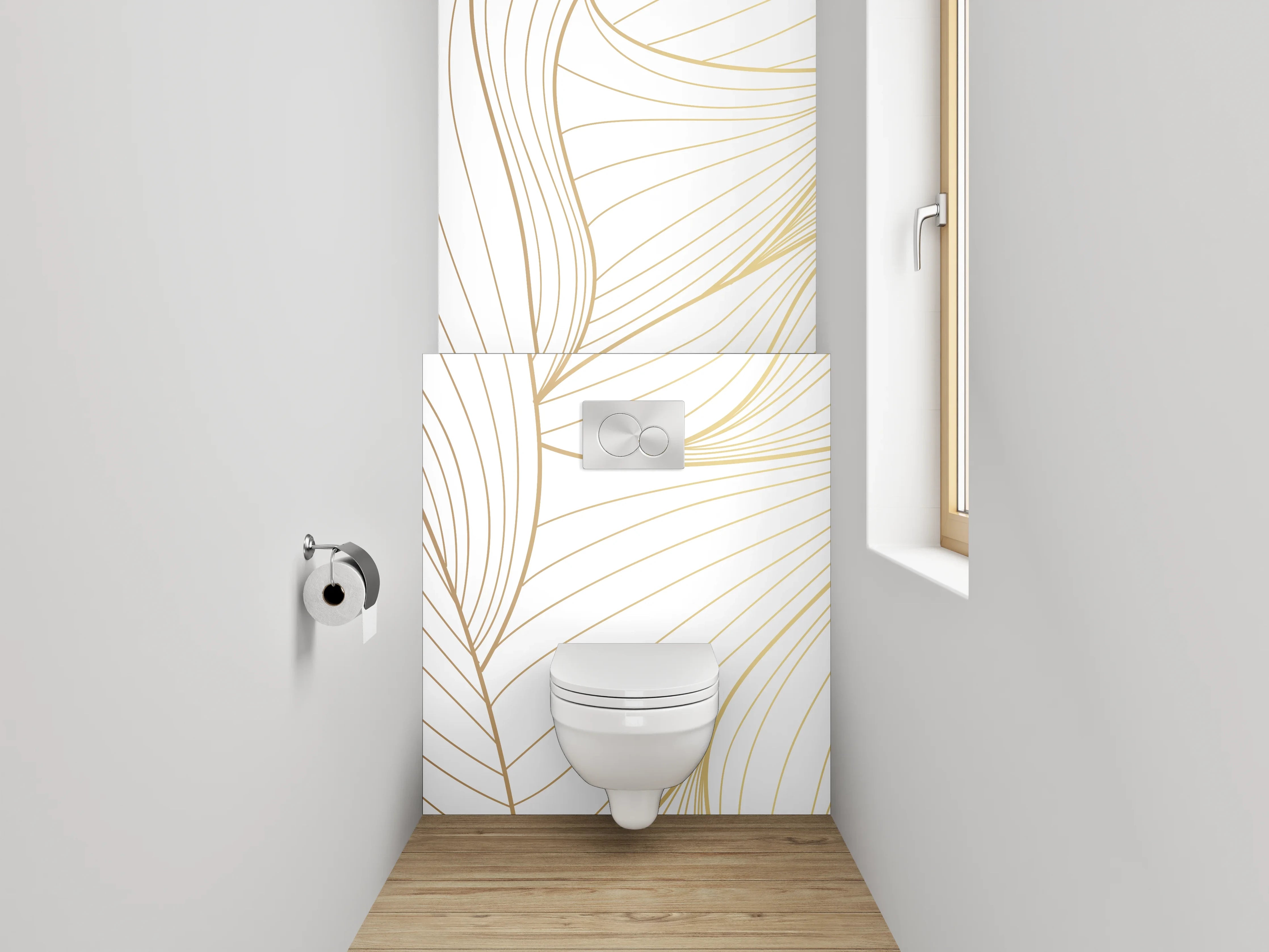 WC-Rückwand - Elegante abstrakte Lineart gold-weiß