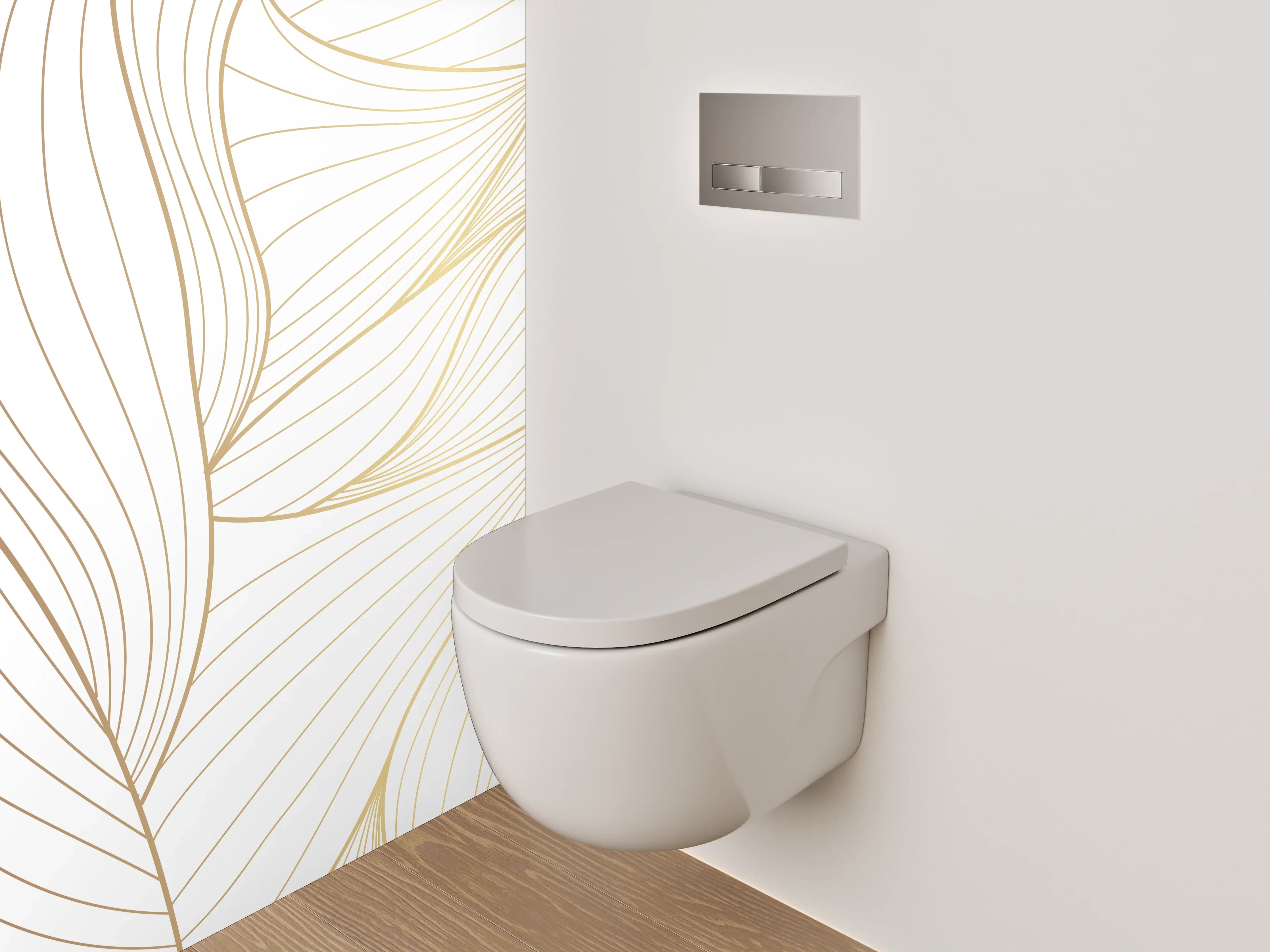 WC-Rückwand - Elegante abstrakte Lineart gold-weiß
