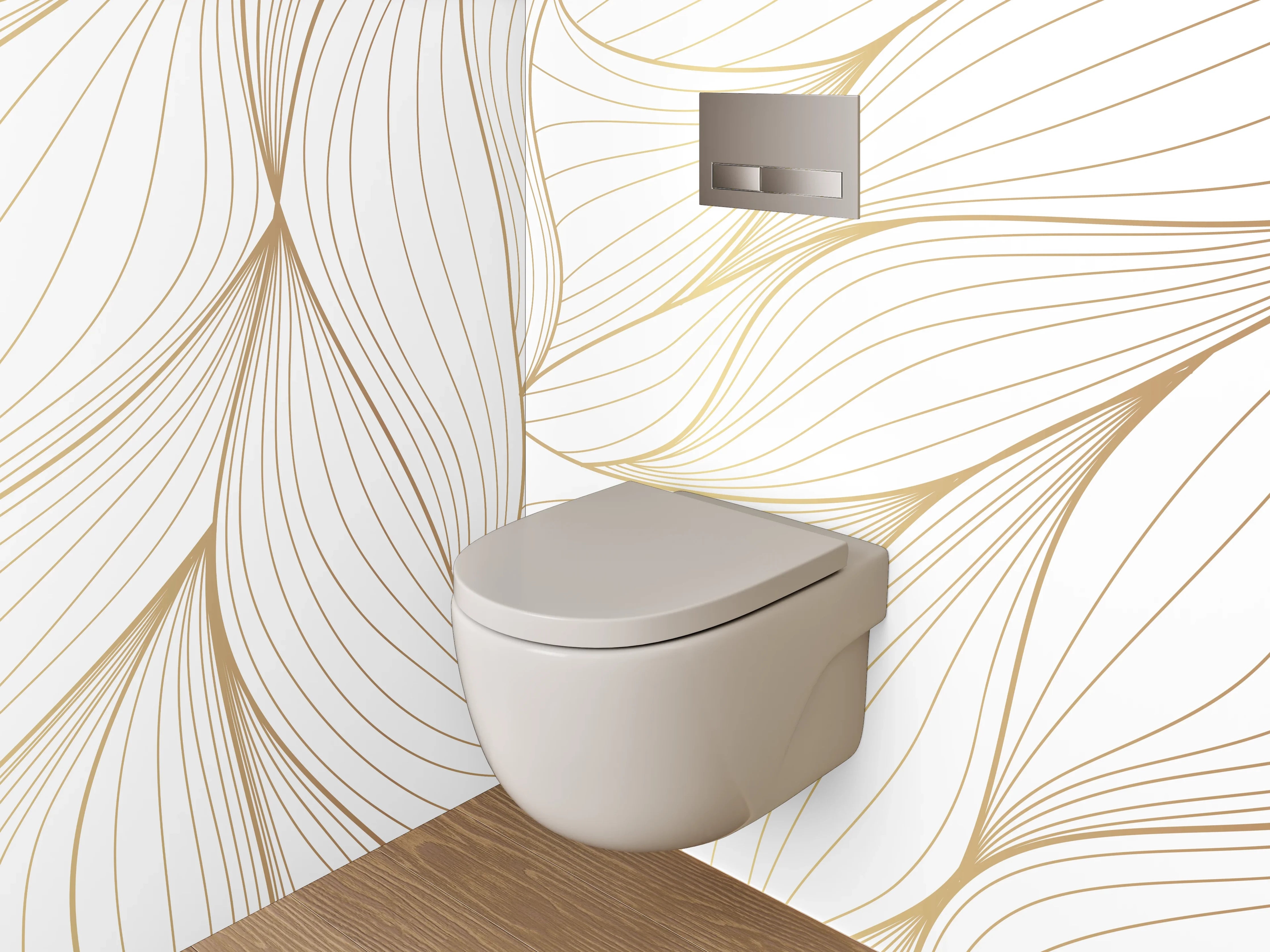WC-Rückwand - Elegante abstrakte Lineart gold-weiß