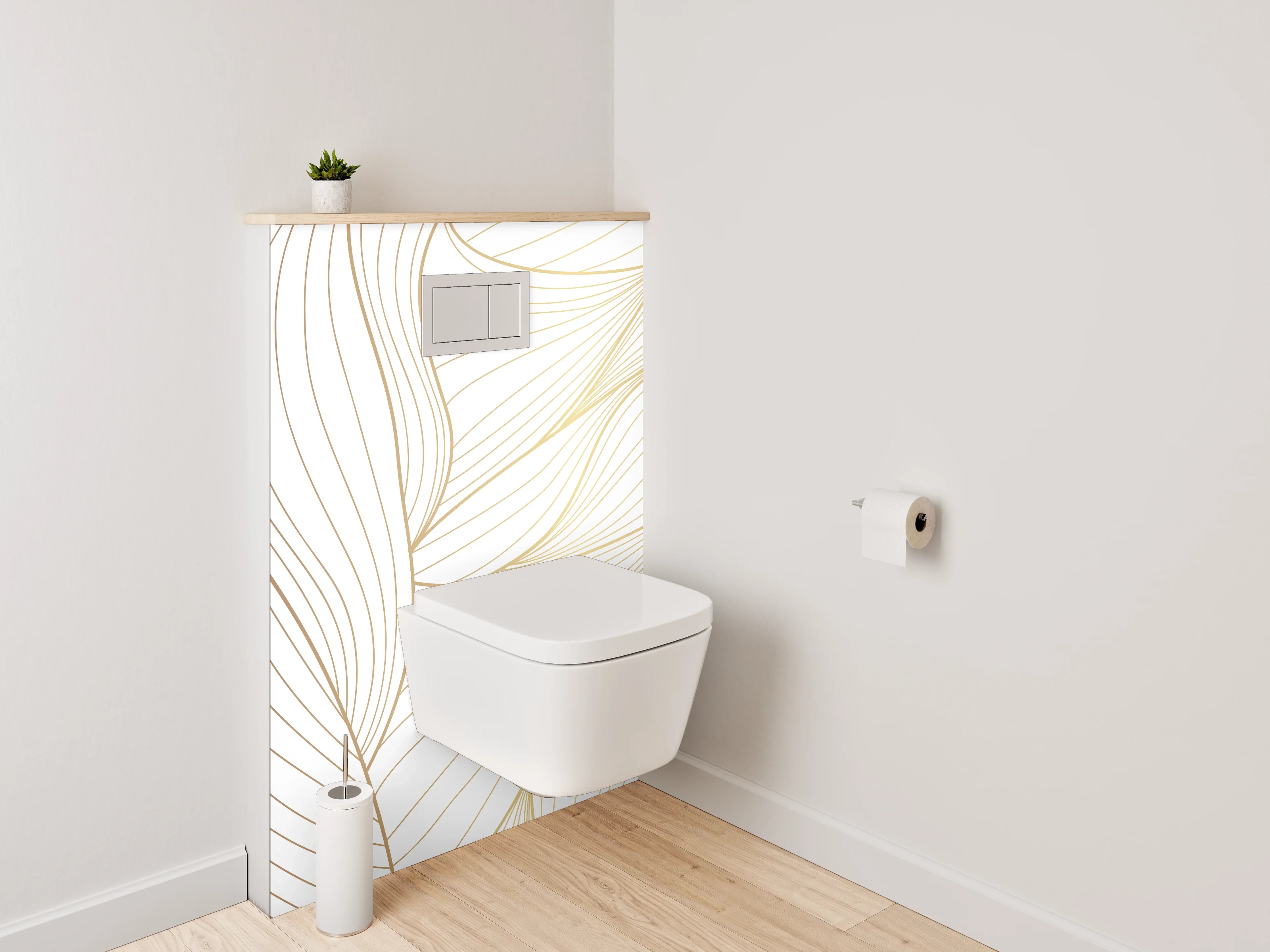WC-Rückwand - Elegante abstrakte Lineart gold-weiß