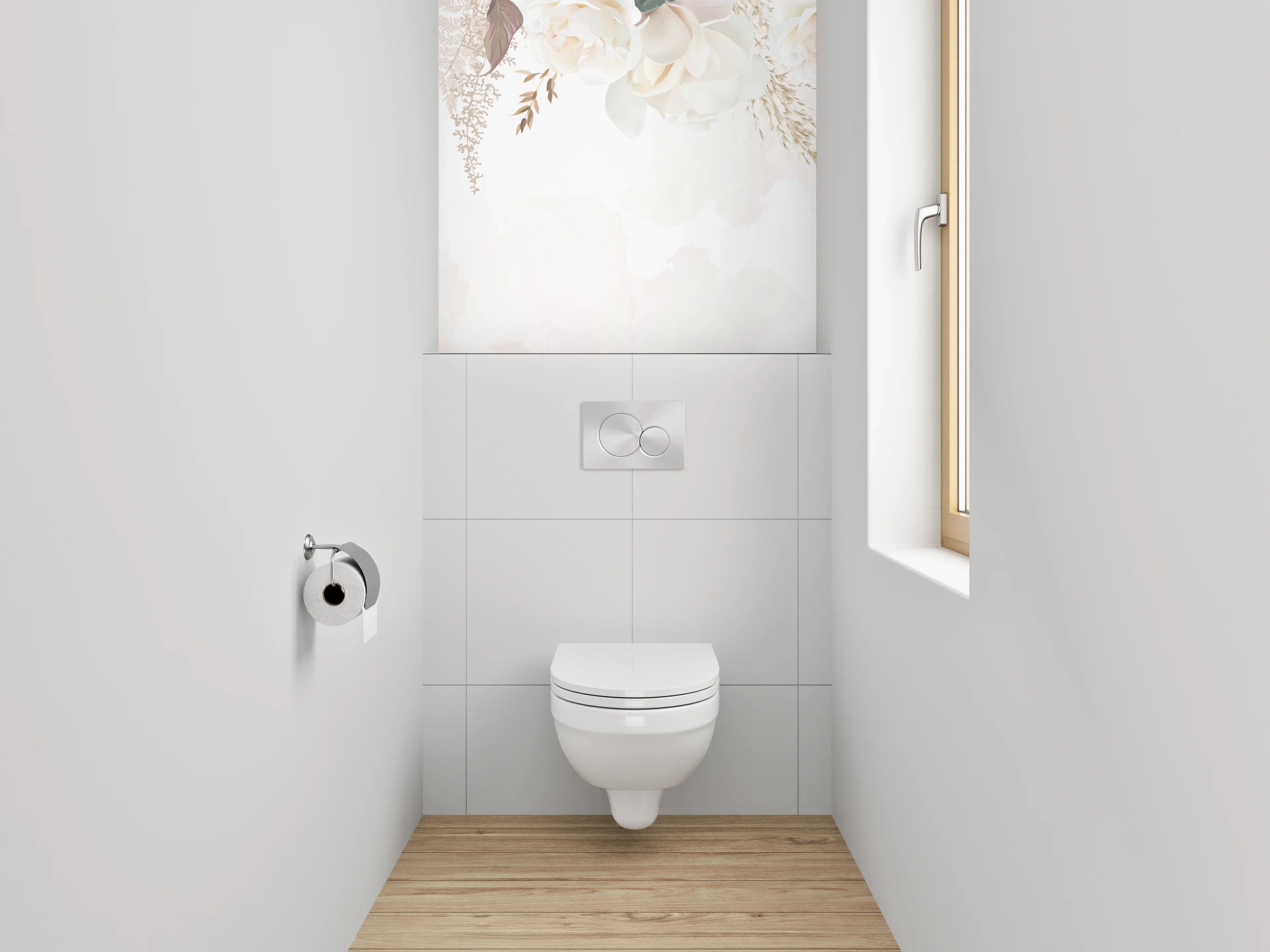 WC-Rückwand - Elegante florale Aquarell-Komposition Weiß
