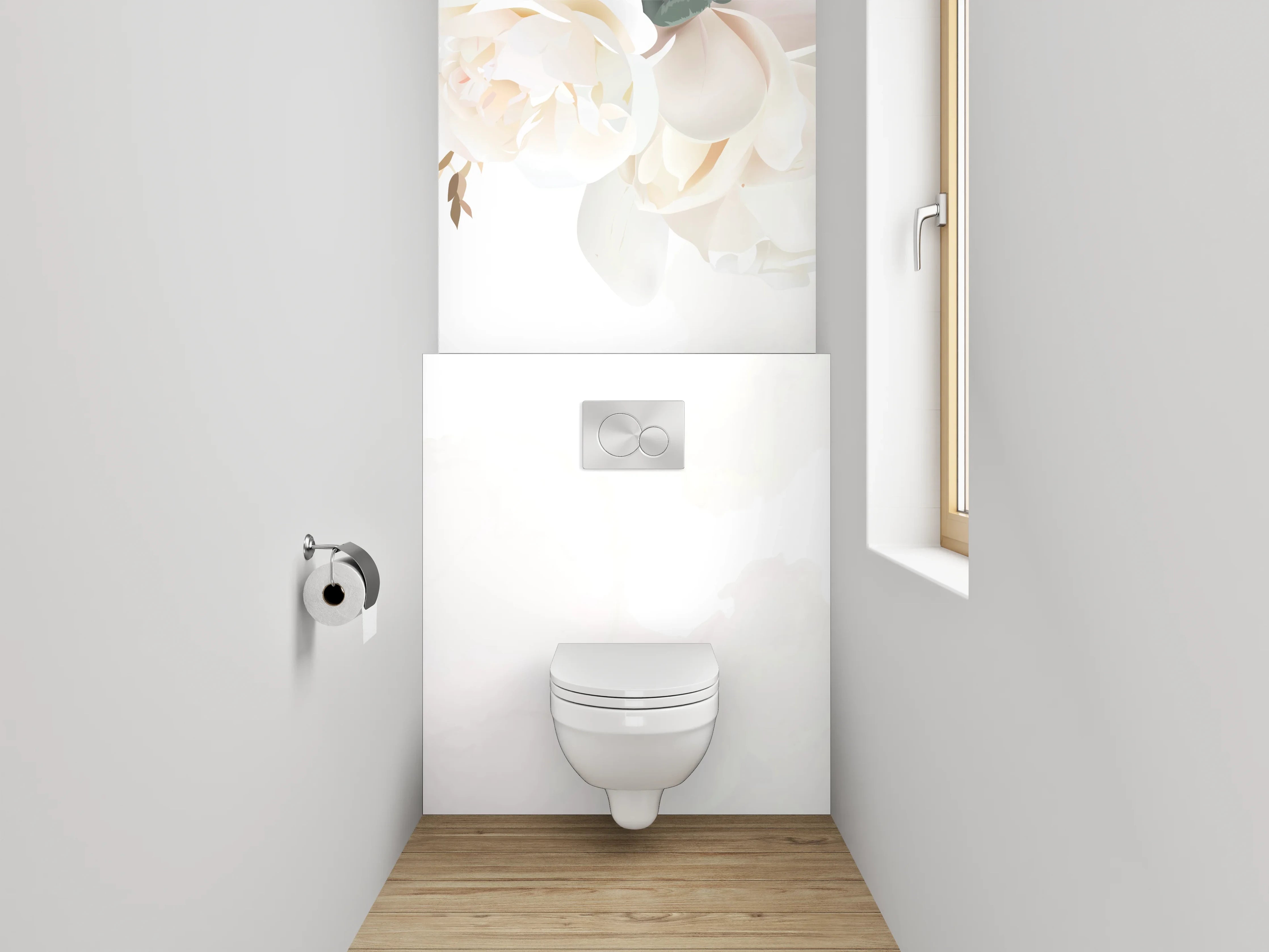 WC-Rückwand - Elegante florale Aquarell-Komposition Weiß