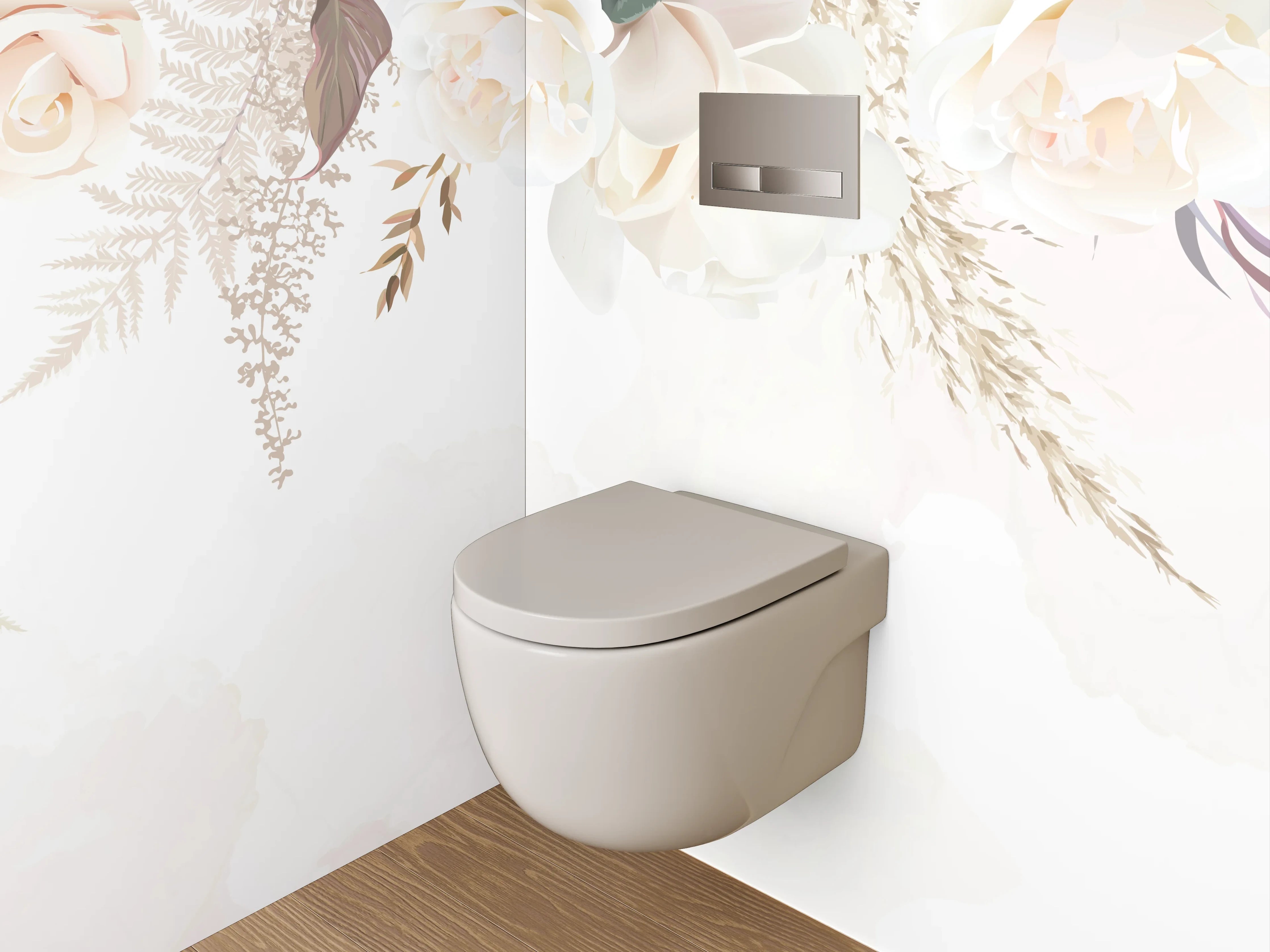 WC-Rückwand - Elegante florale Aquarell-Komposition Weiß