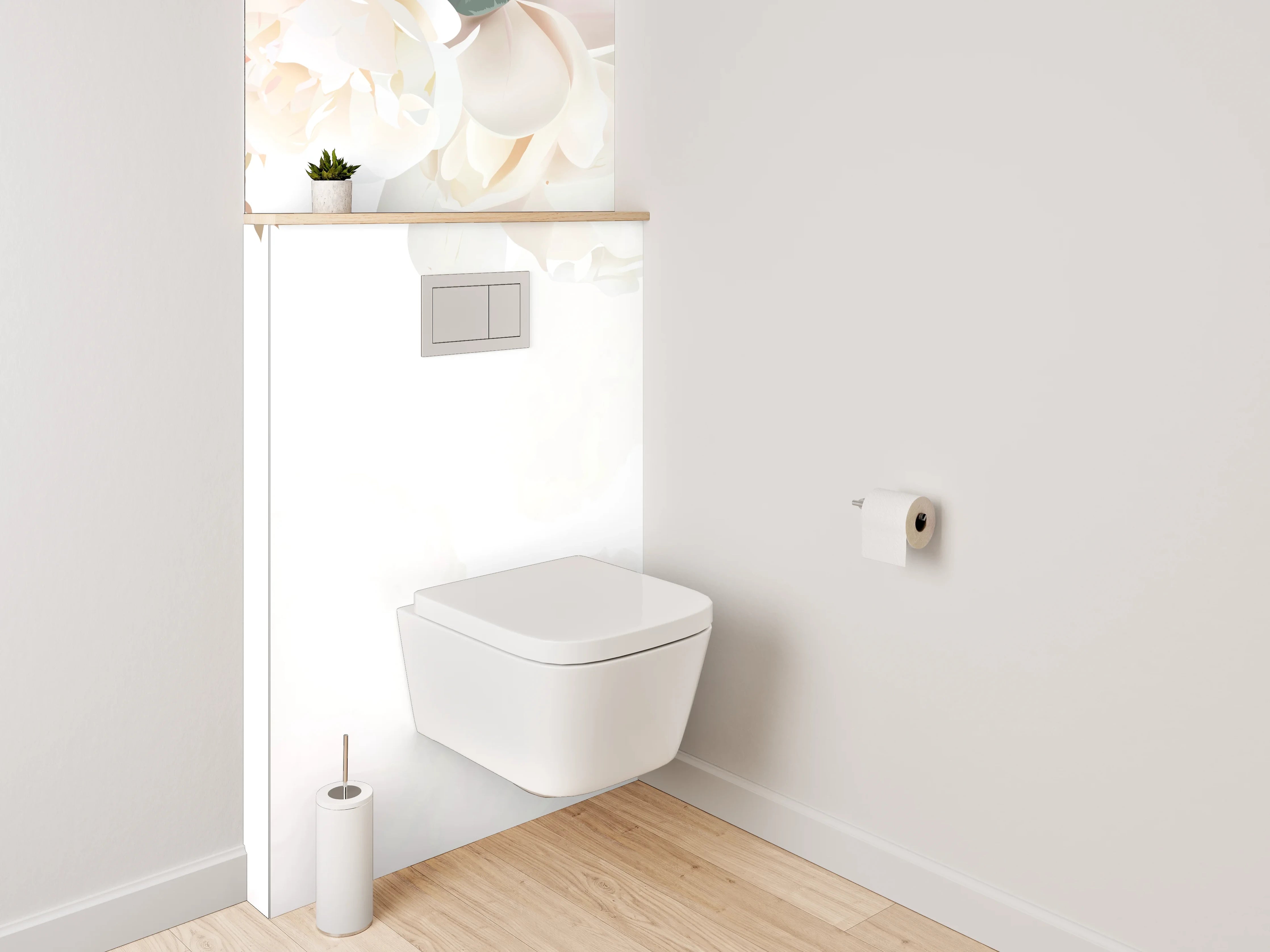 WC-Rückwand - Elegante florale Aquarell-Komposition Weiß
