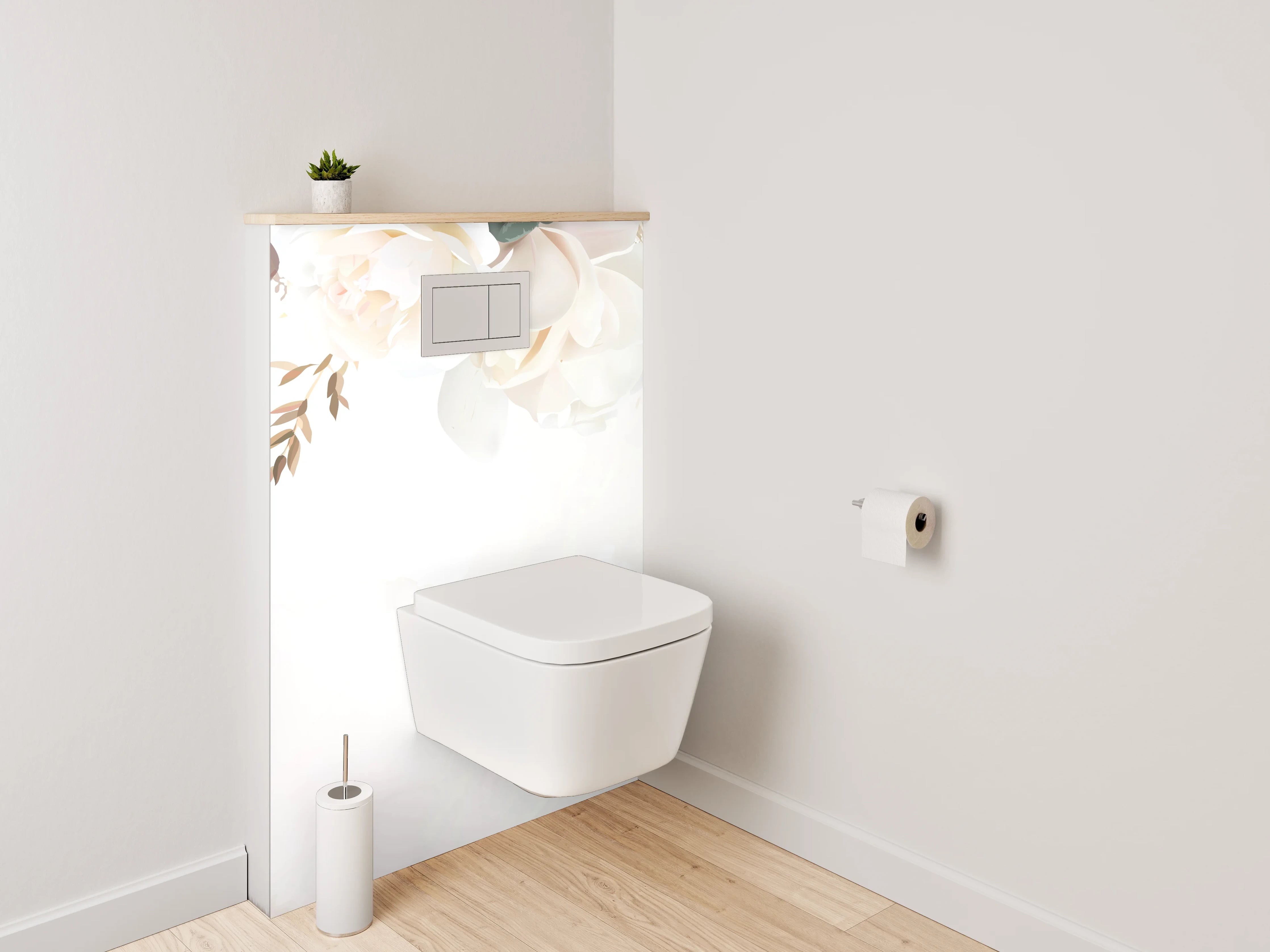 WC-Rückwand - Elegante florale Aquarell-Komposition Weiß