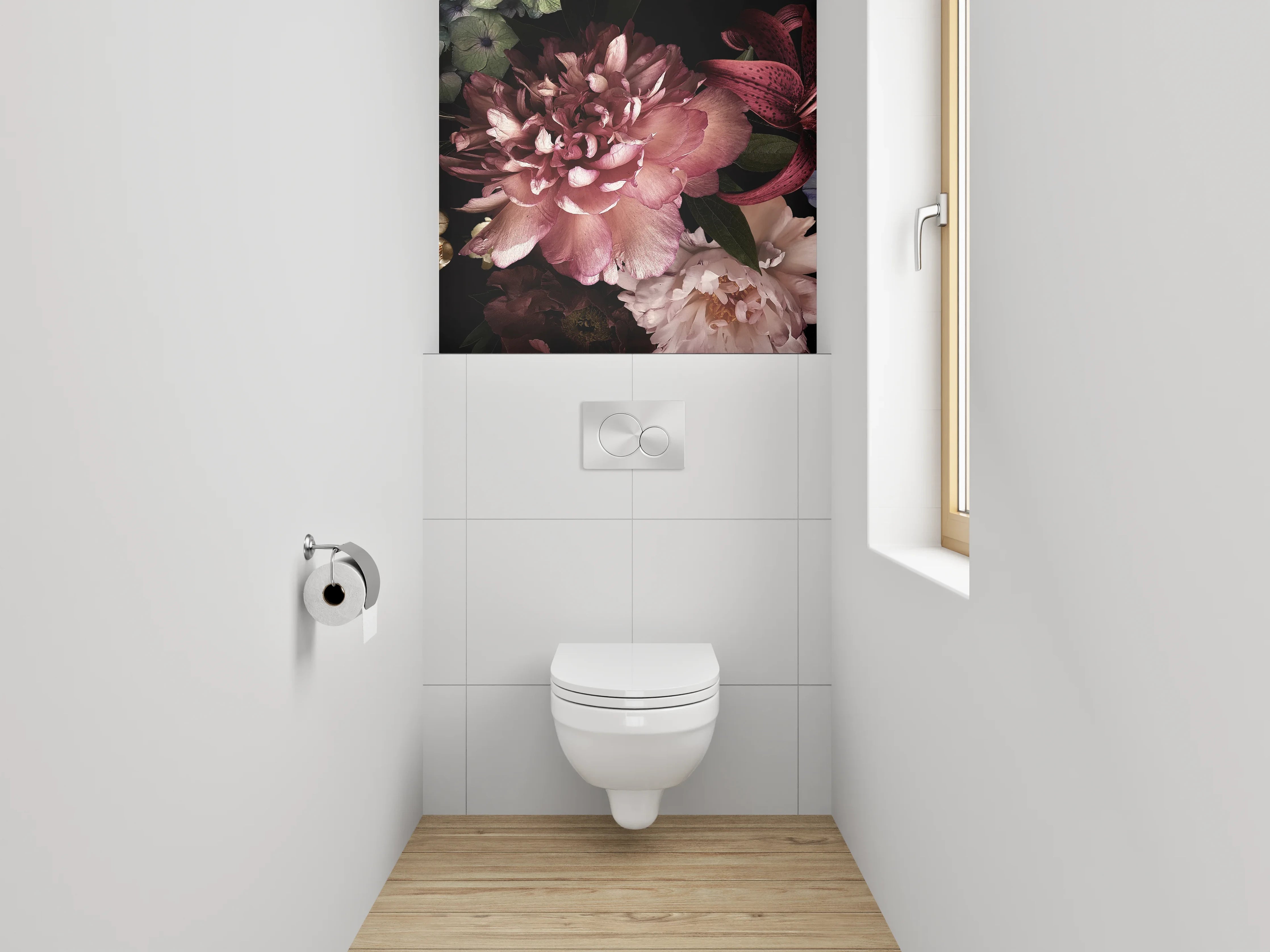 WC-Rückwand - Elegante florale Blüten Komposition