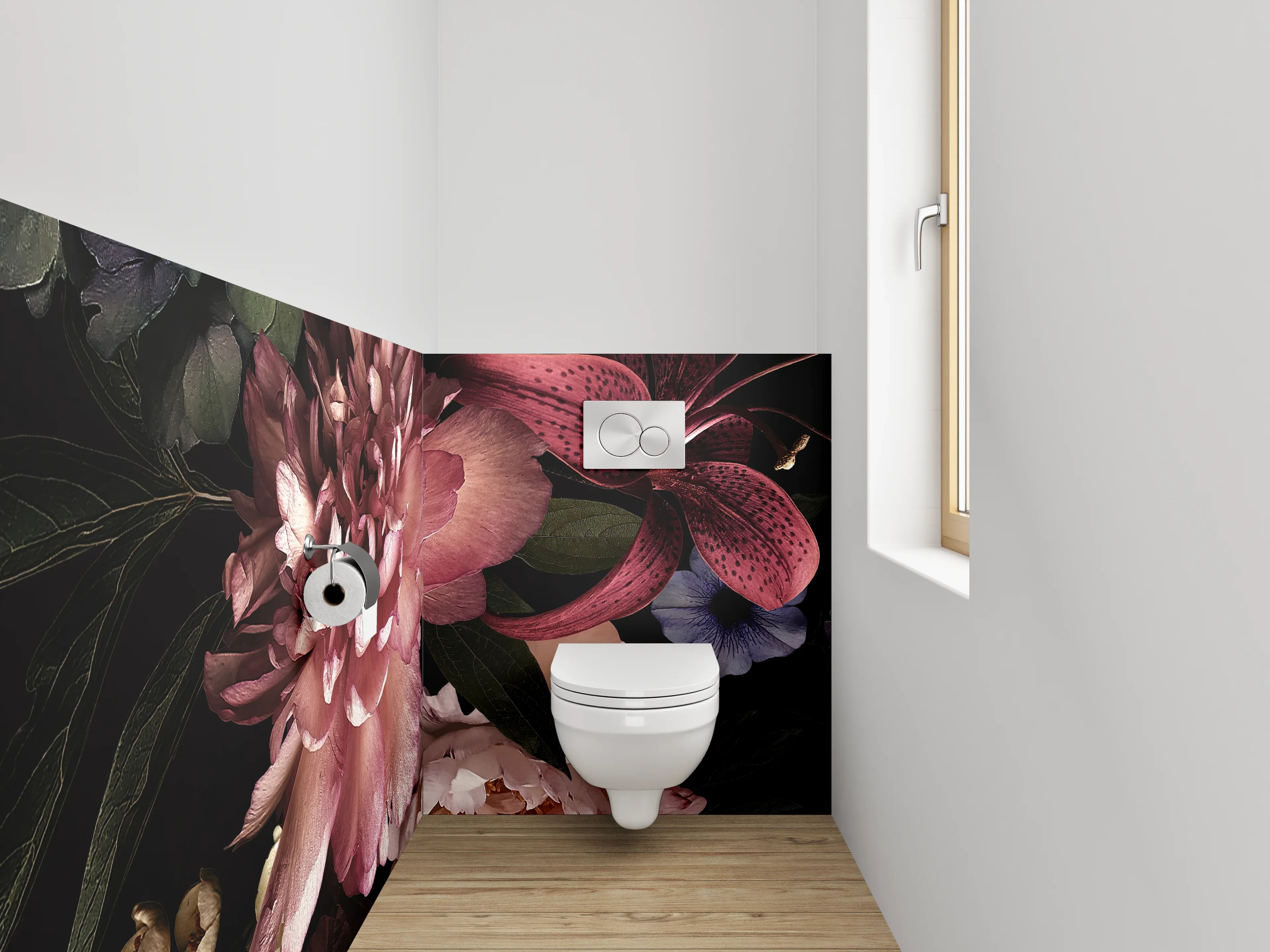 WC-Rückwand - Elegante florale Blüten Komposition