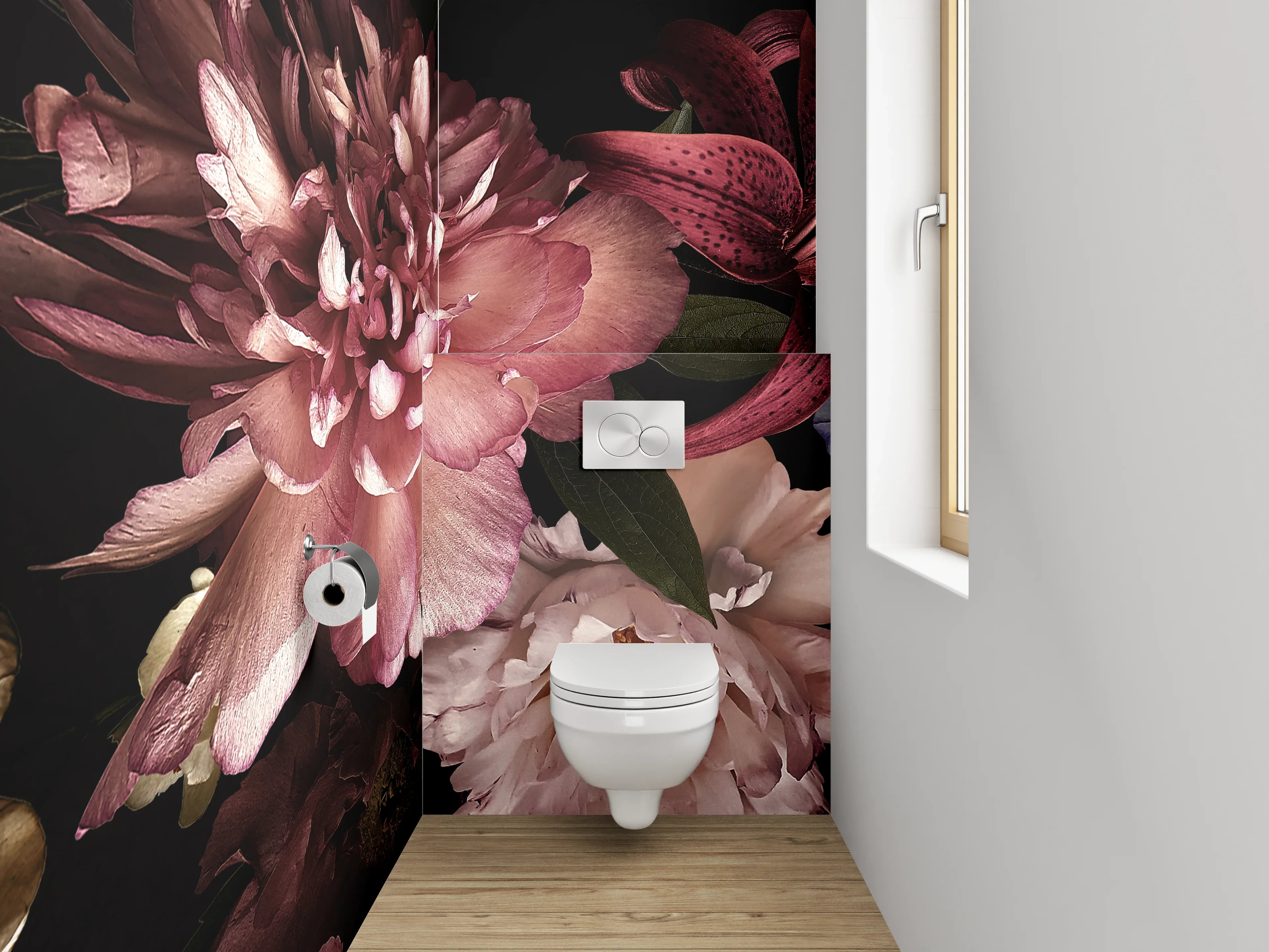 WC-Rückwand - Elegante florale Blüten Komposition