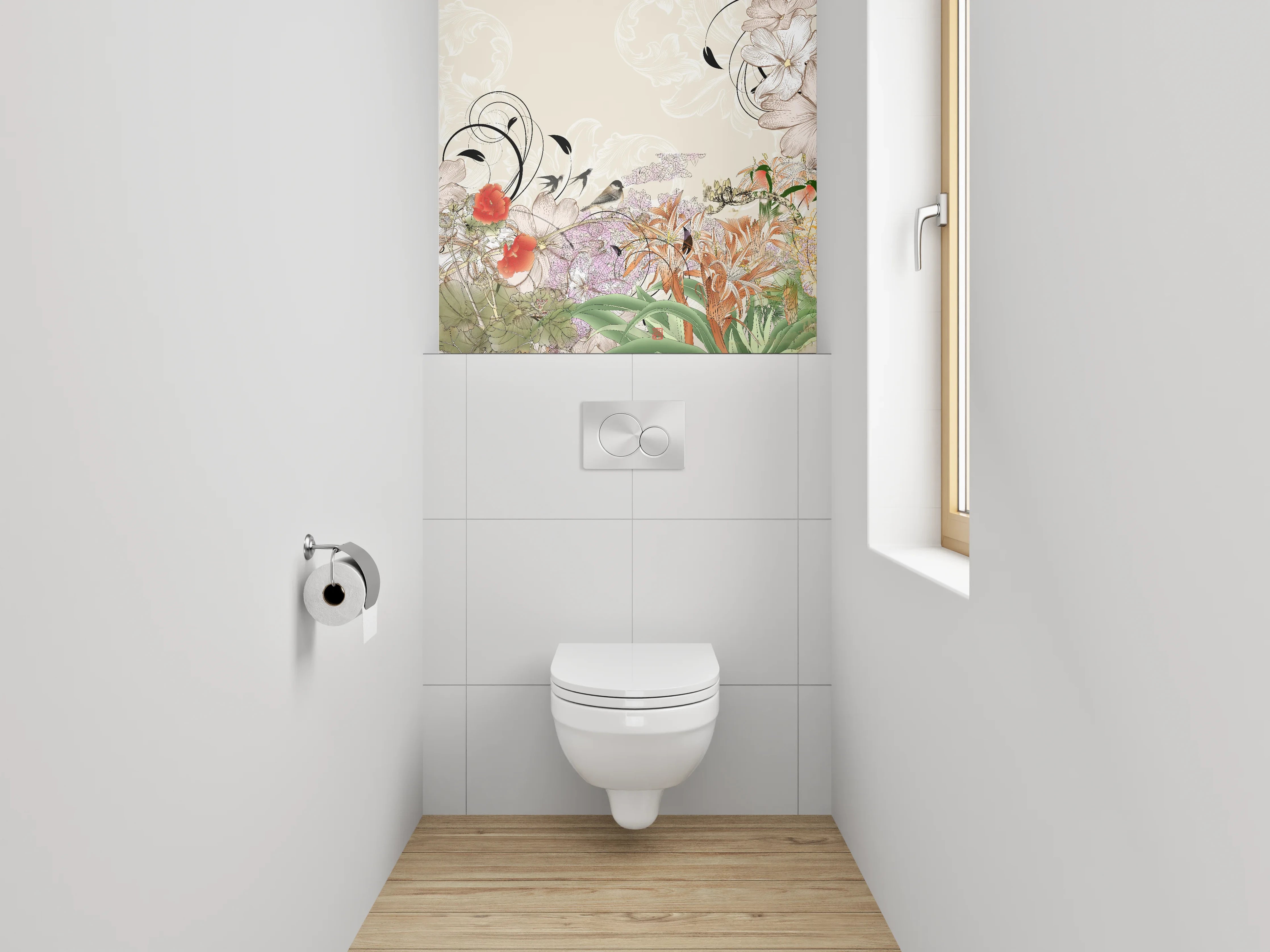 WC-Rückwand - Elegante florale Illustration mit zarten Farben