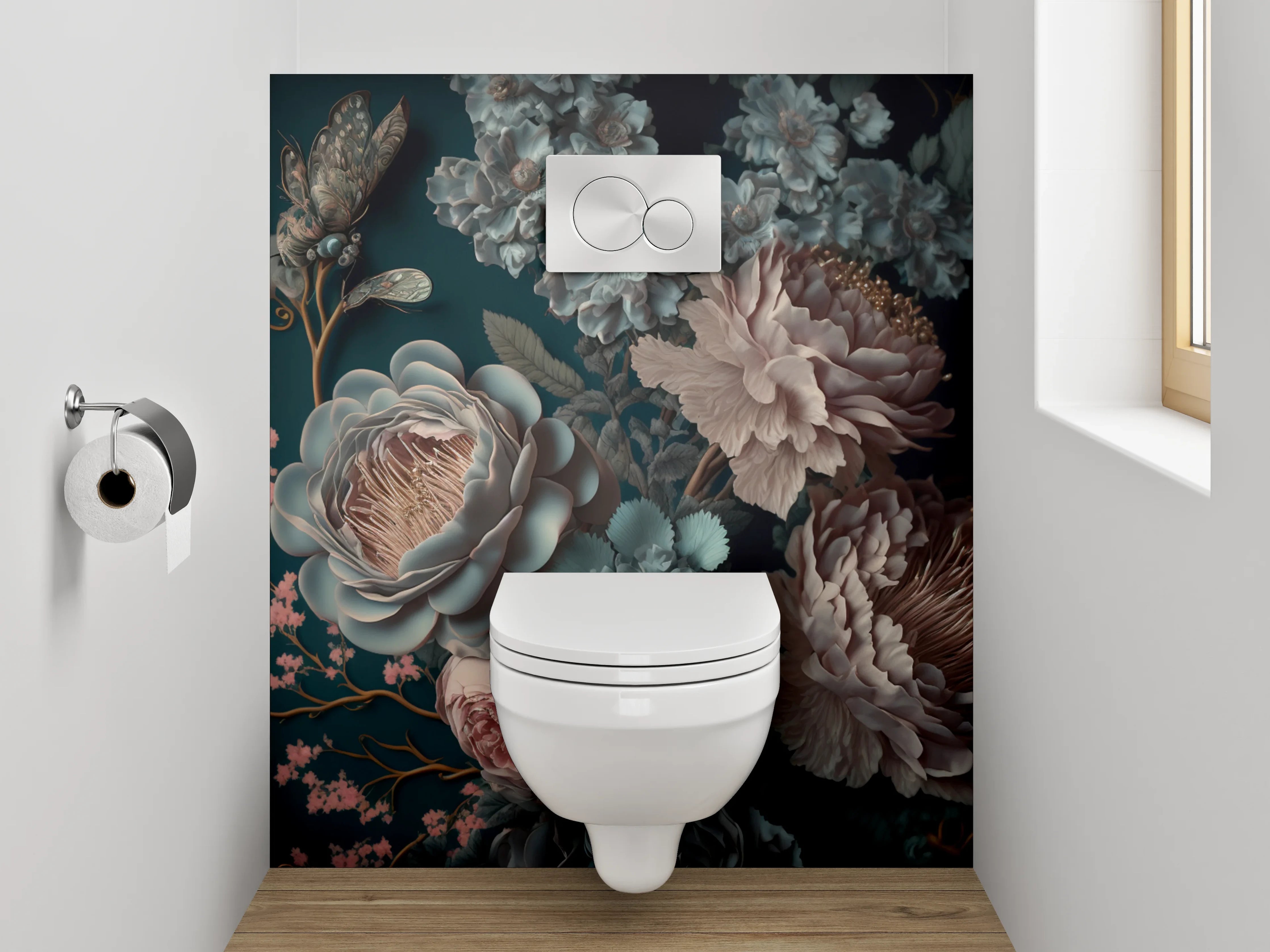 WC-Rückwand - Elegante florale Kunst für Dein Bad