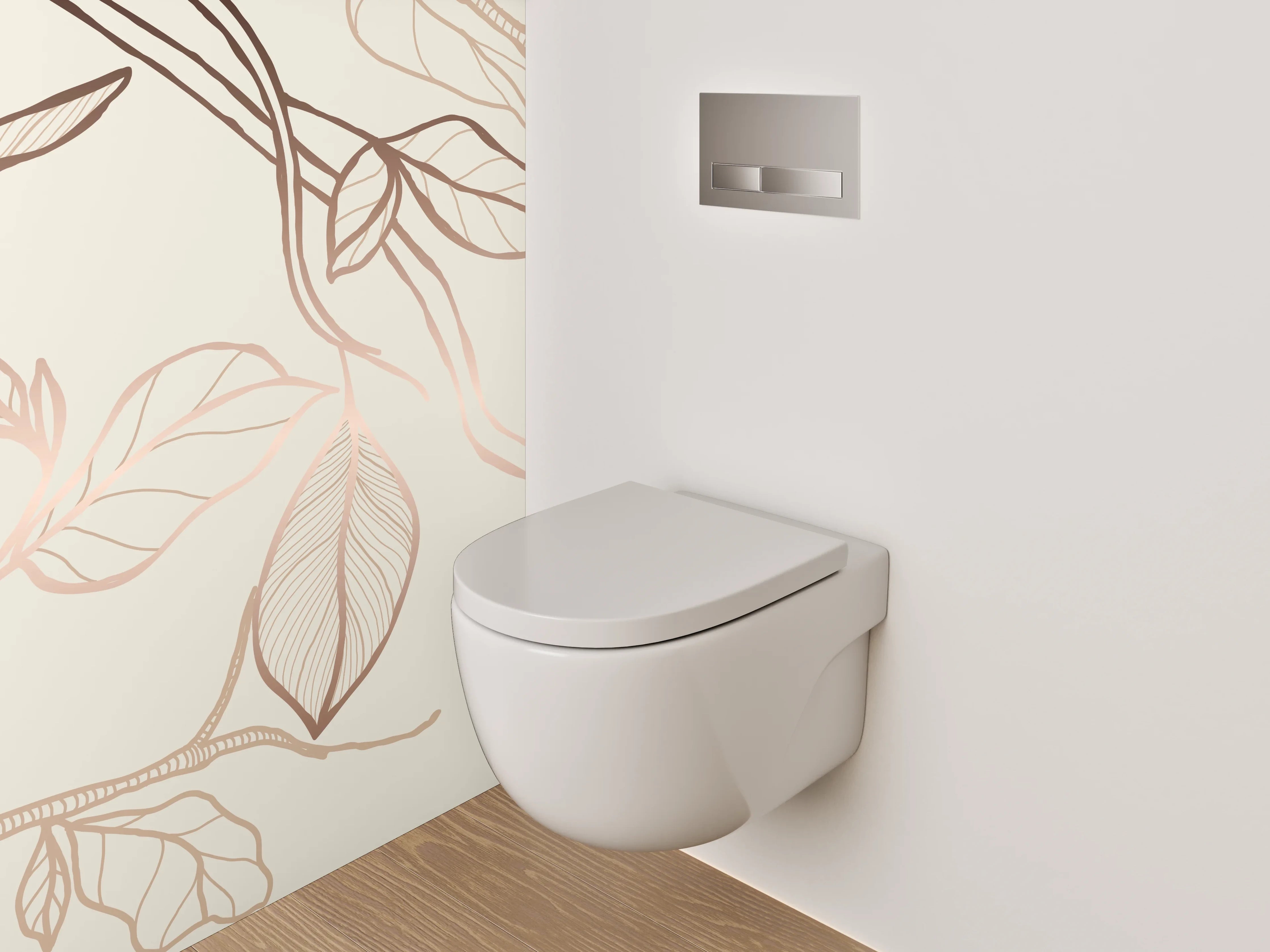 WC-Rückwand - Elegante florale Lineart auf Beige
