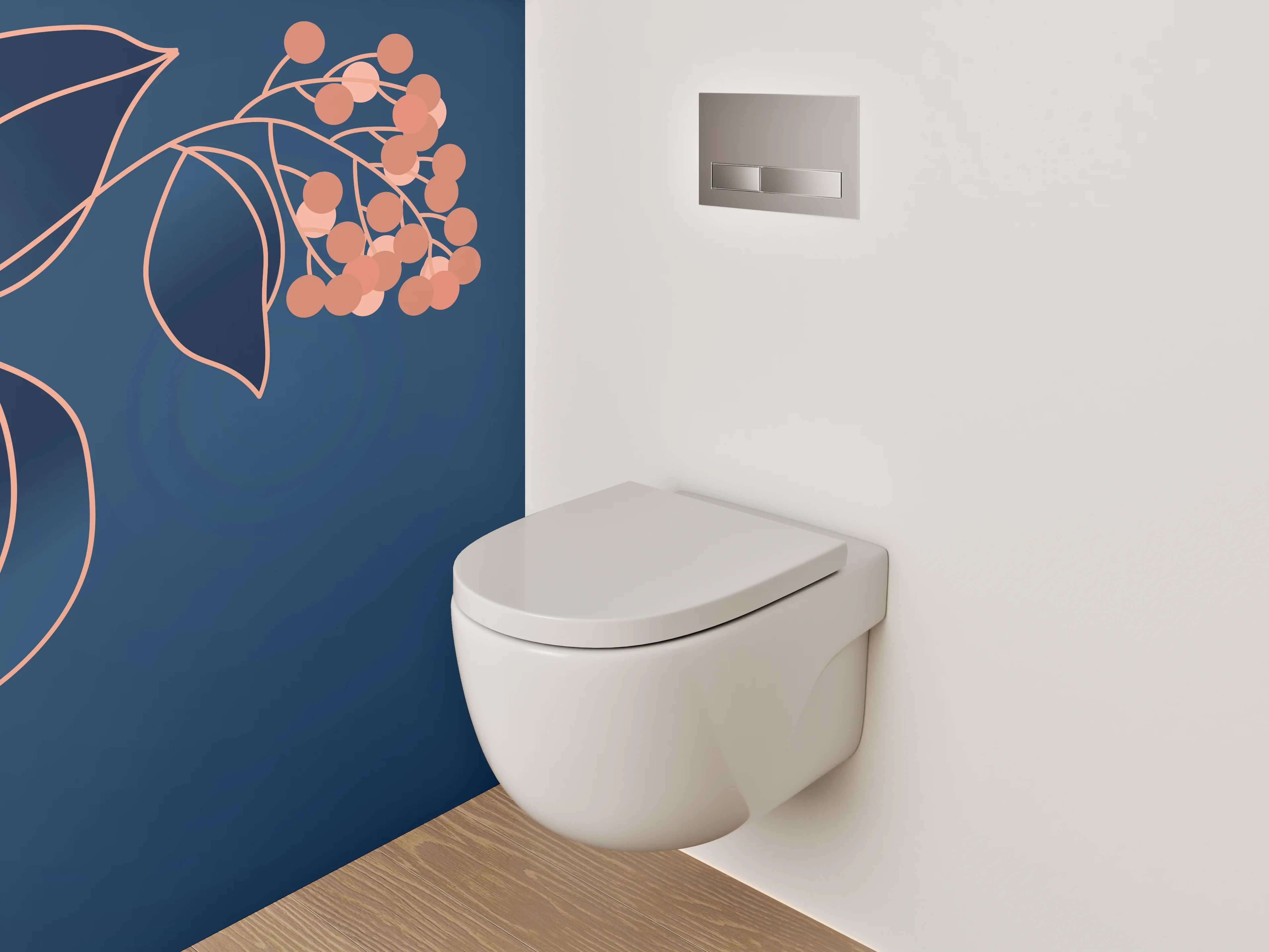 WC-Rückwand - Elegante florale Lineart auf Dunkelblau