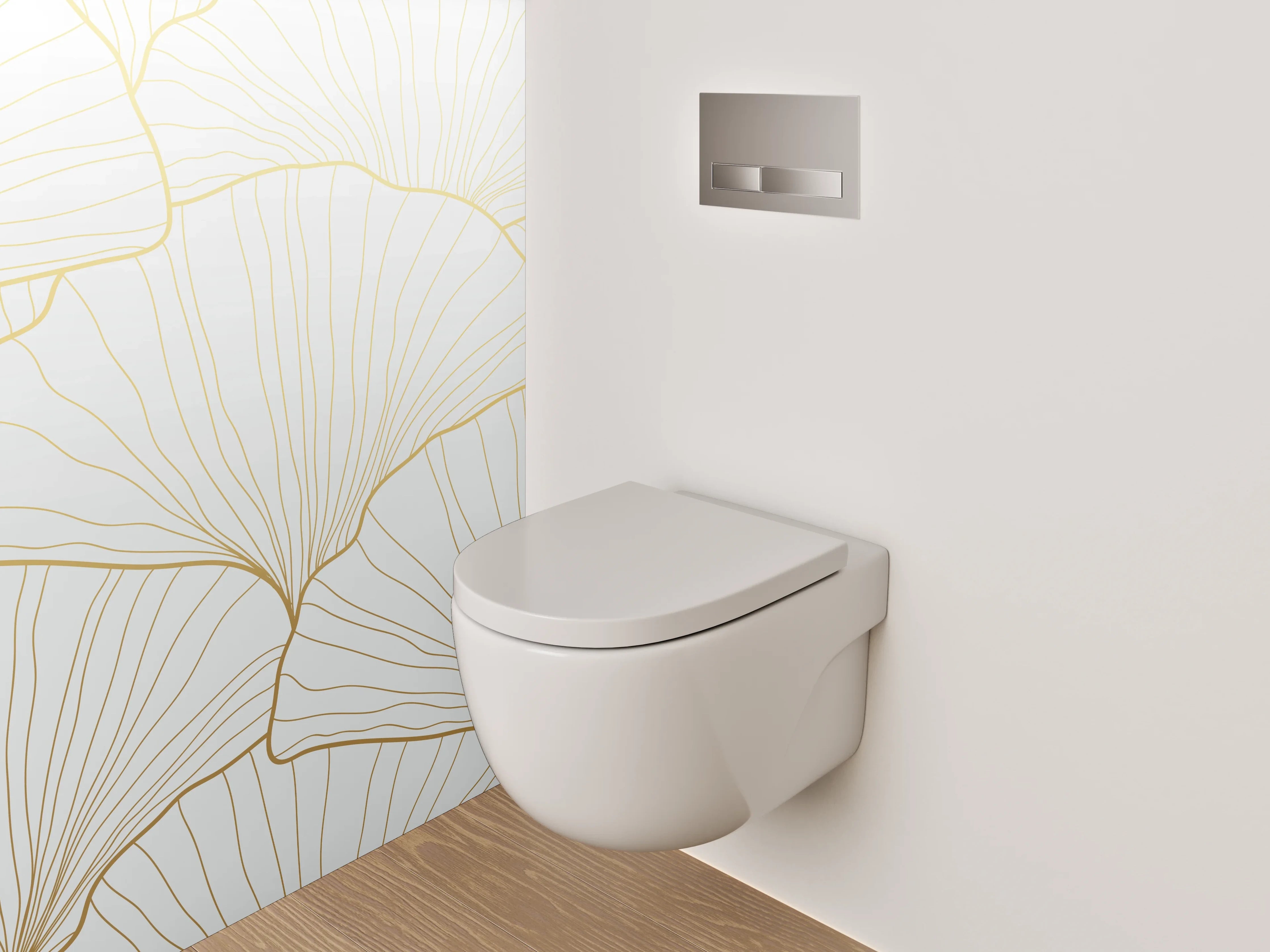 WC-Rückwand - Elegante goldene Ginkgo Lineart Weiß