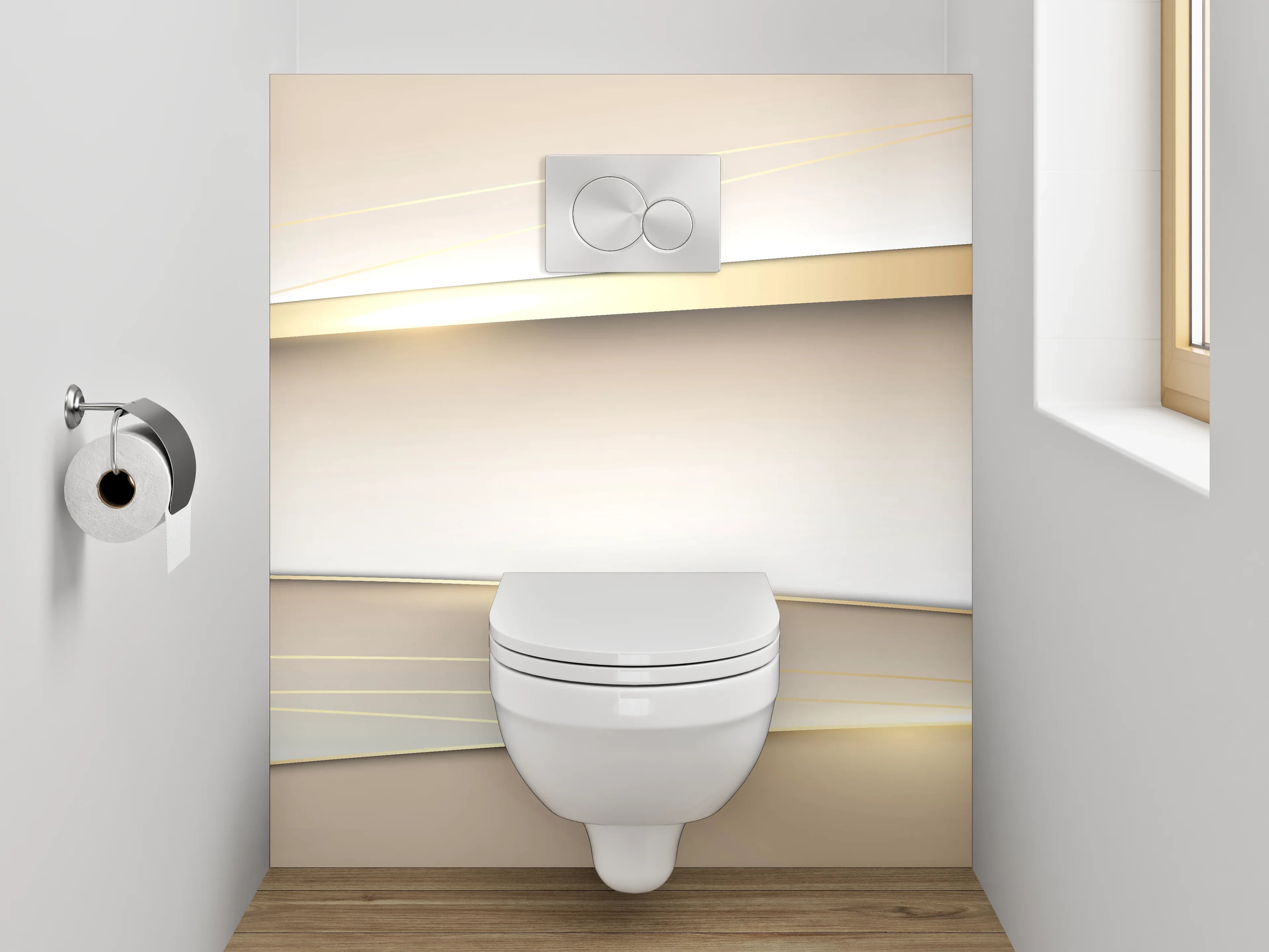 WC-Rückwand - Elegante goldene Linien auf Beige