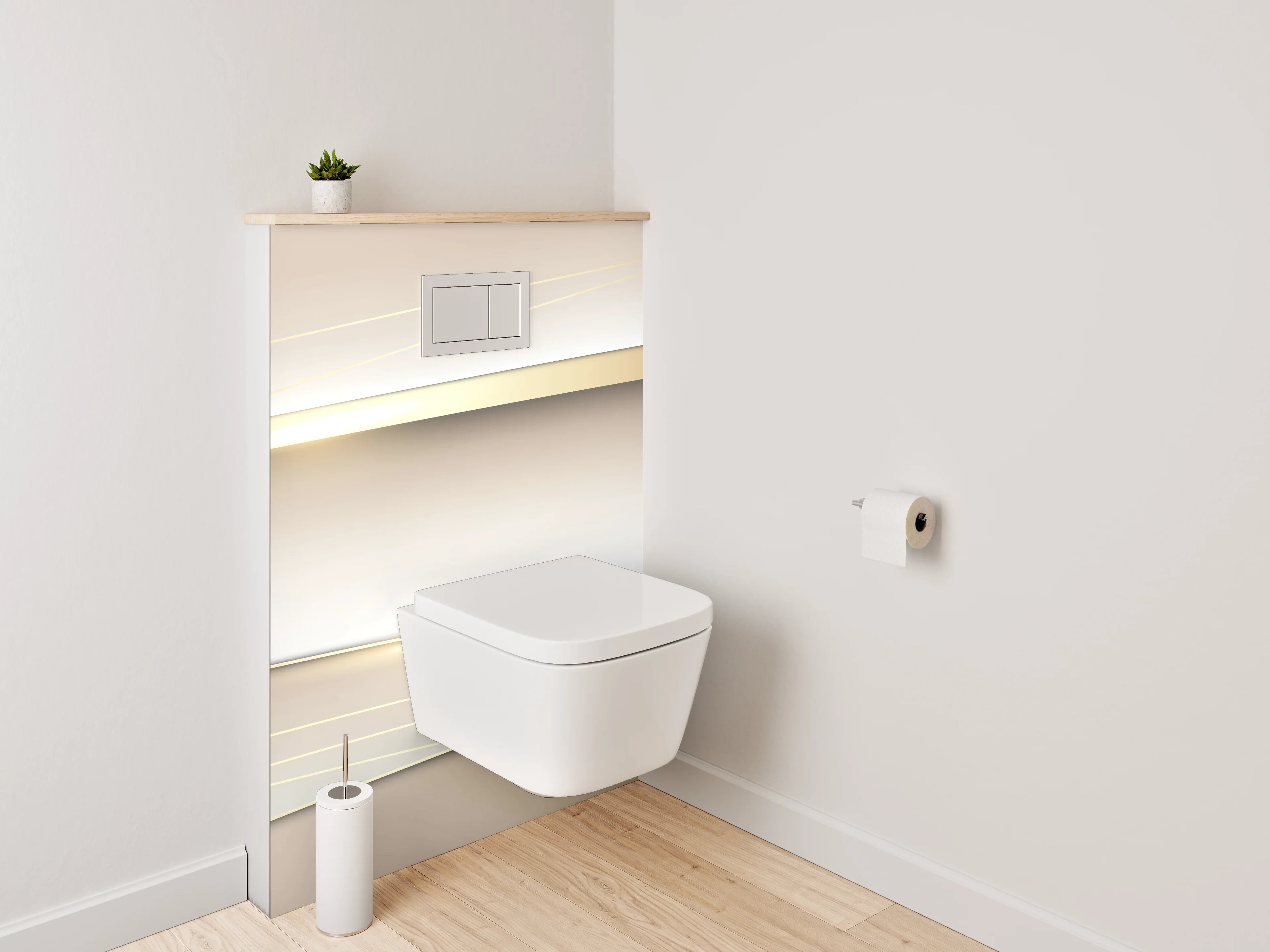 WC-Rückwand - Elegante goldene Linien auf Beige